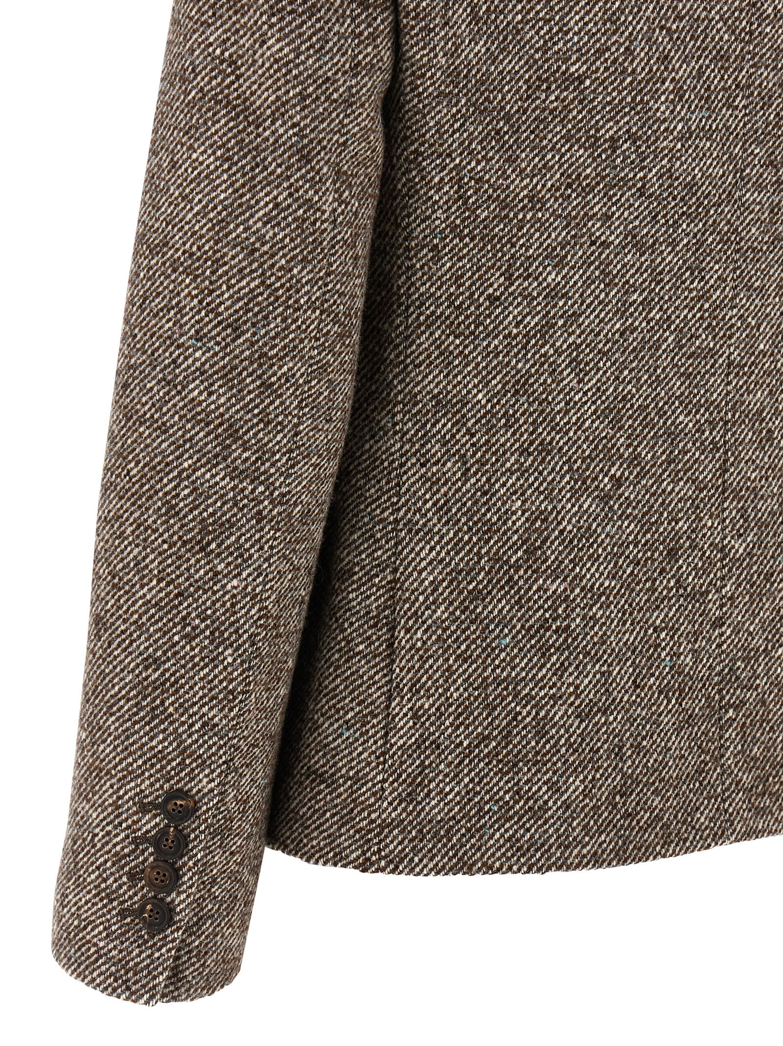 Brunello Cucinelli Wool Double-breasted Jacket With Front Pockets In Brown
