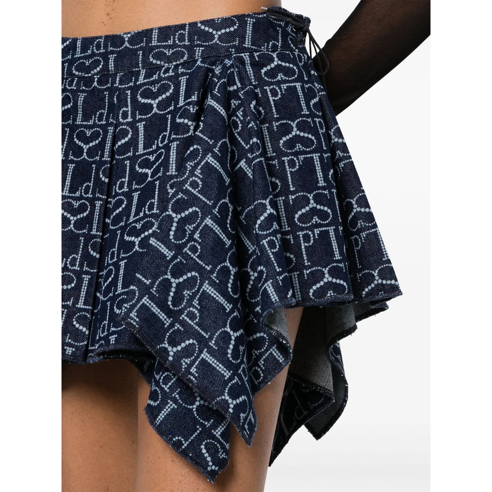 Ludovic De Saint Sernin Monogram-pattern Asymmetric Miniskirt In Blue