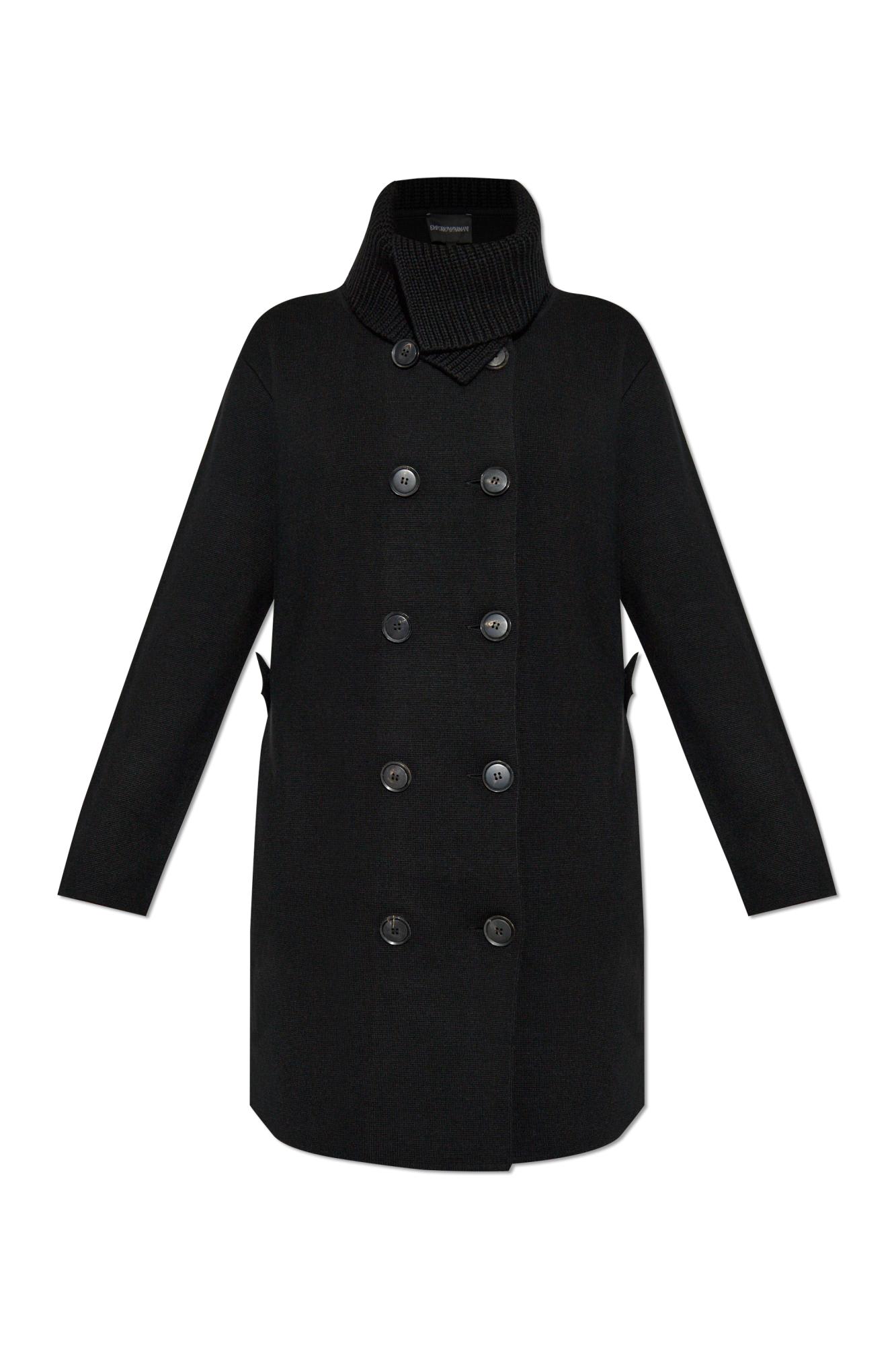 Shop Emporio Armani Double-breasted Coat In Black