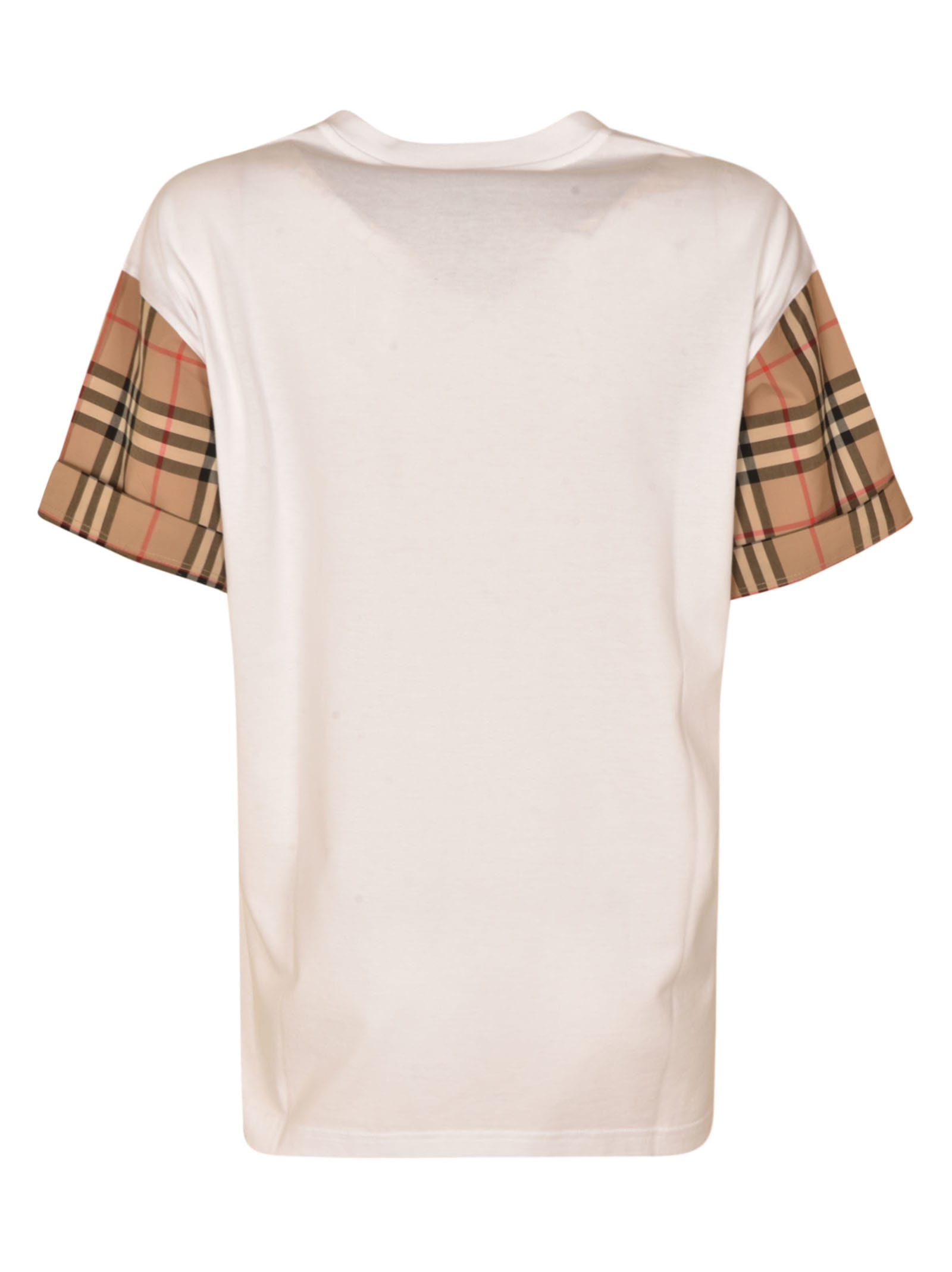 Burberry White T-shirt With Vintage Check Motif On The Sleeves In Cotton Woman In White
