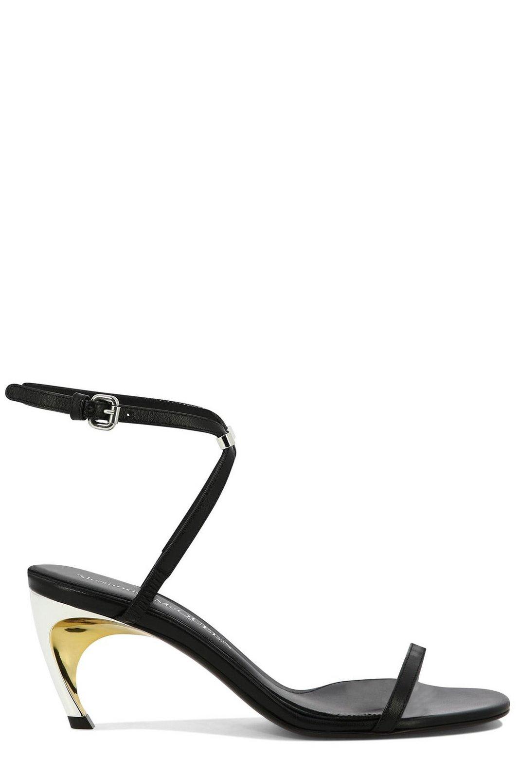 Shop Alexander Mcqueen Armadillo Ankle Strap Sandals In Black/silver/gold