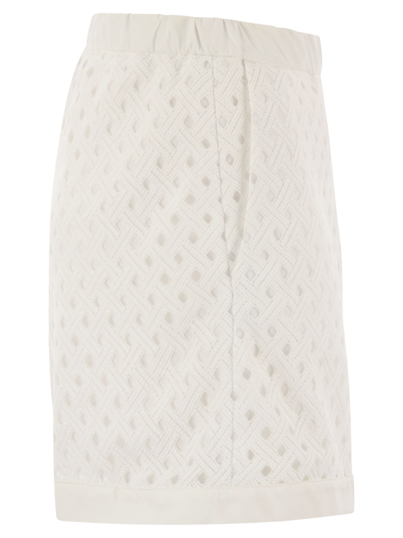 Herno Women Perforated Shorts With Geometric Shapes In White
