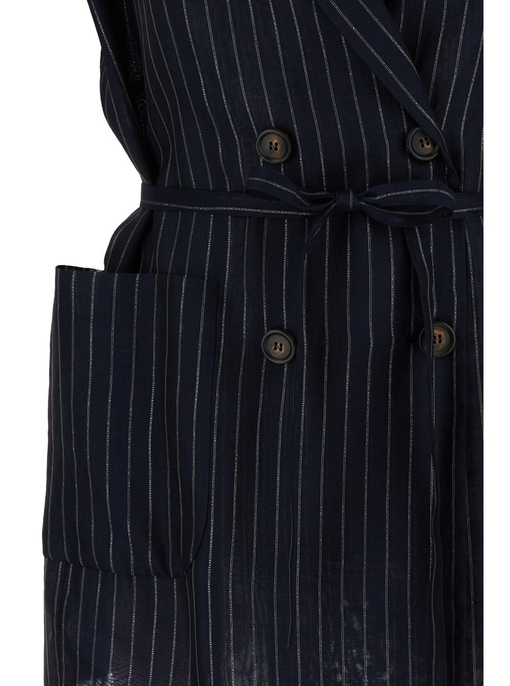 Shop Brunello Cucinelli Blue Striped Vest With Belt In Cotton Blend Woman