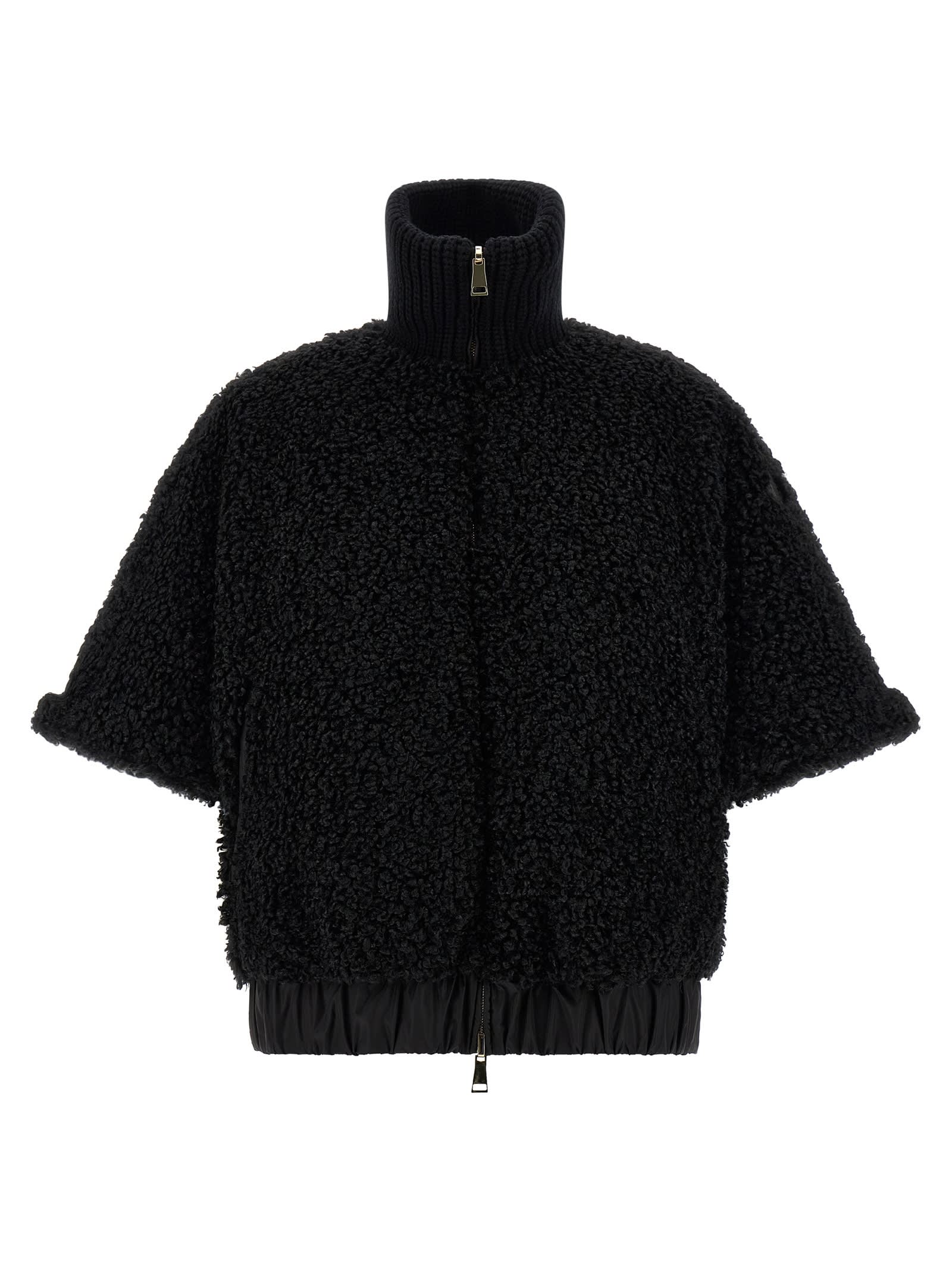 Moncler Reversible Leather-trimmed Cape In Black