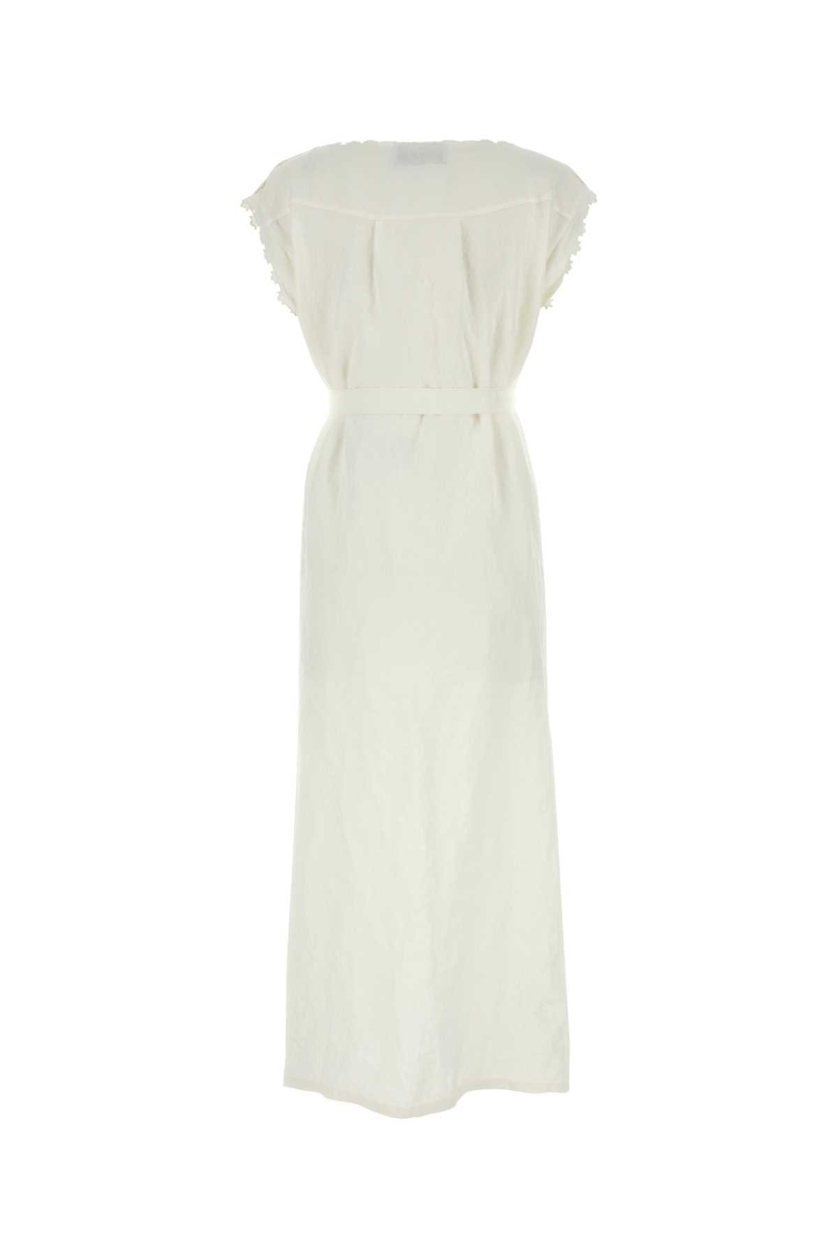 Prada Ivory Linen Dress In Bianco