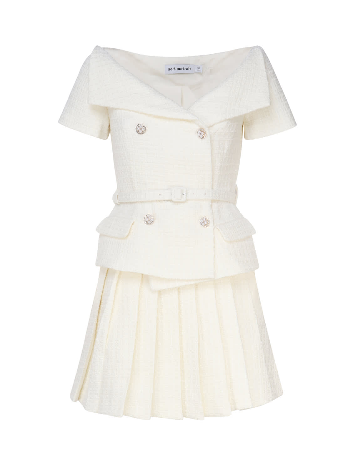 Shop Self-portrait Short Dress With Pleats In White