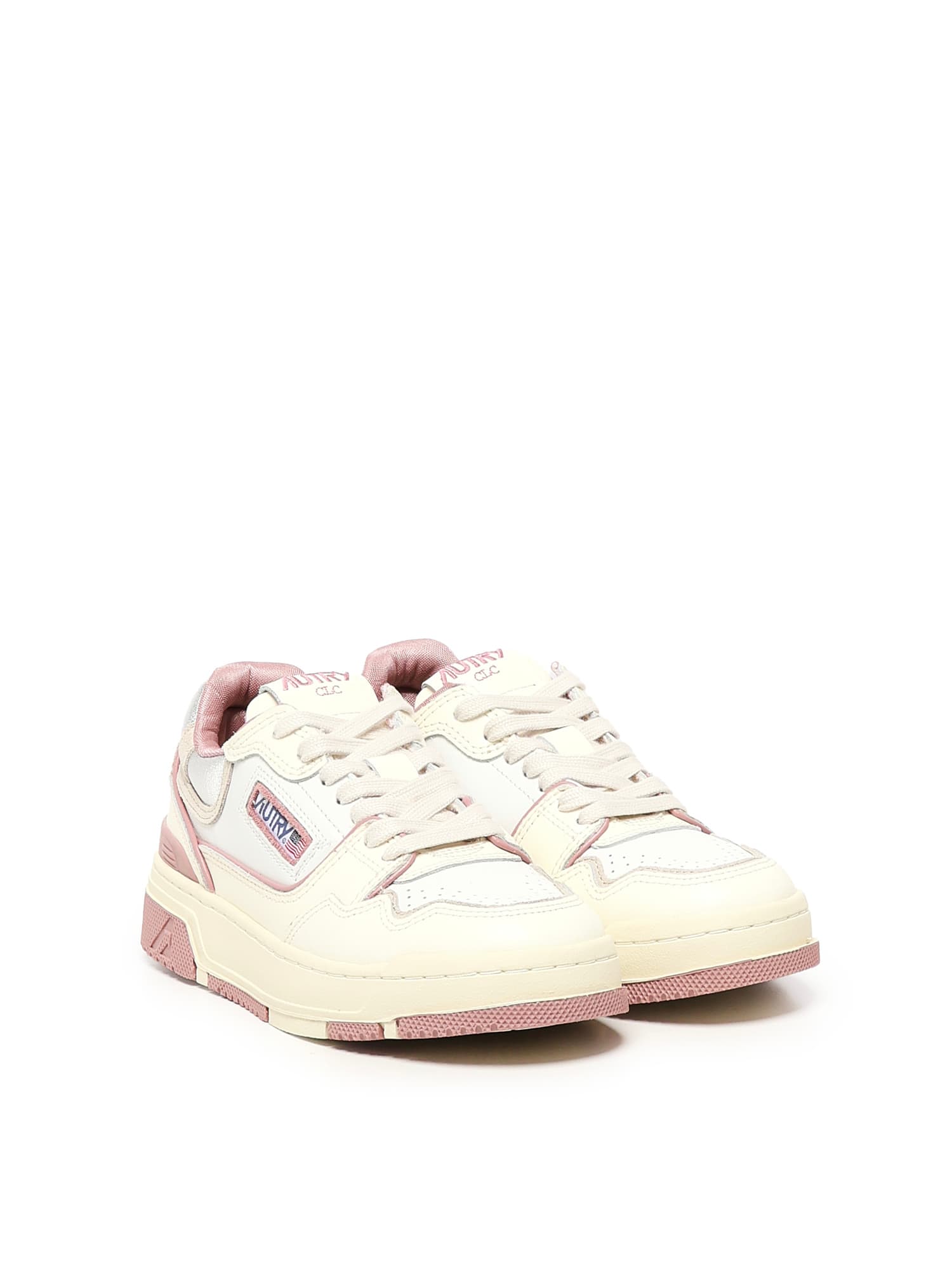 Autry Off-white Low-top Sneakers With Pink Accents In White