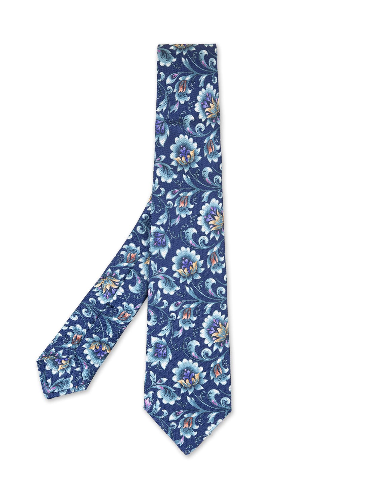 Shop Kiton Blue Tie With Floral Print