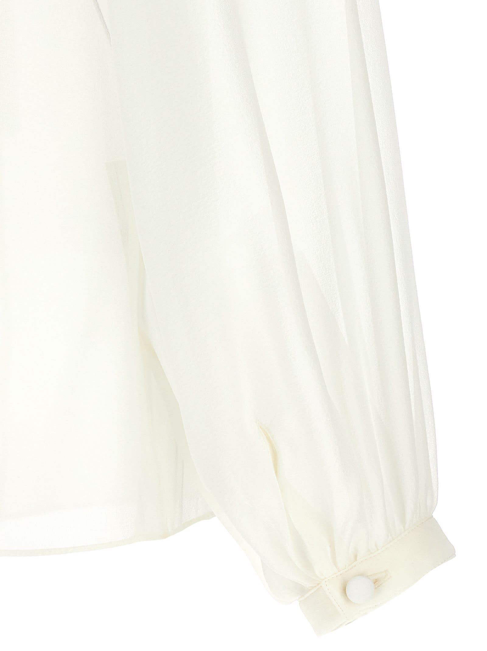 Tom Ford Silk Blouse Sheer Elastic Neckline Long Sleeves In White