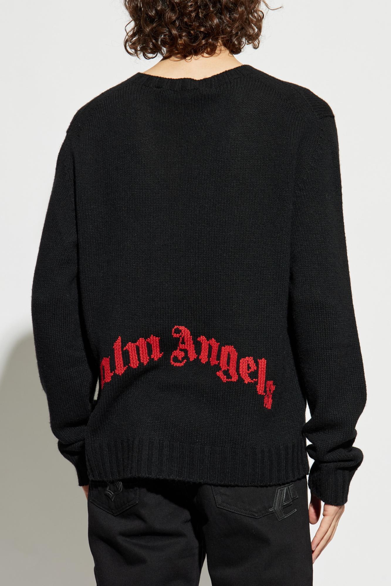 Palm Angels Intarsia-knit Logo Jumper In Grey