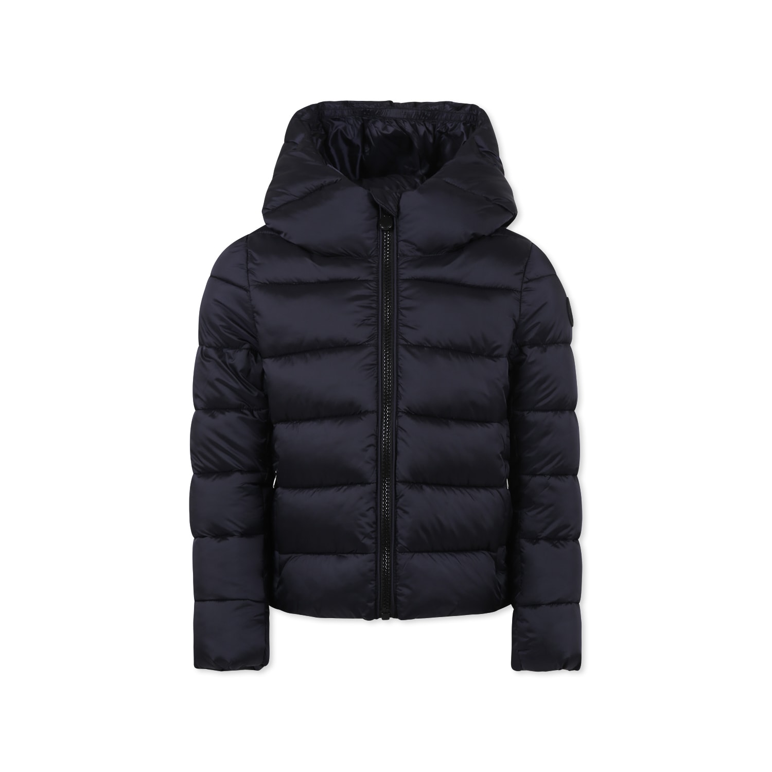 Save The Duck Black Down Jacket For Girl With Logo In Black