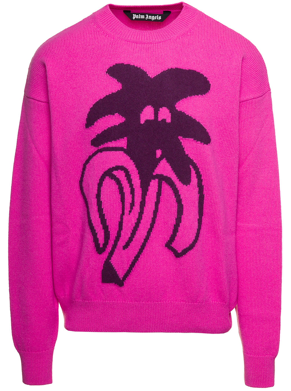 Shop Palm Angels Fuchsia Jimmy Intarsia Jumper With Logo Drawing In Wool Blend Man In Pink