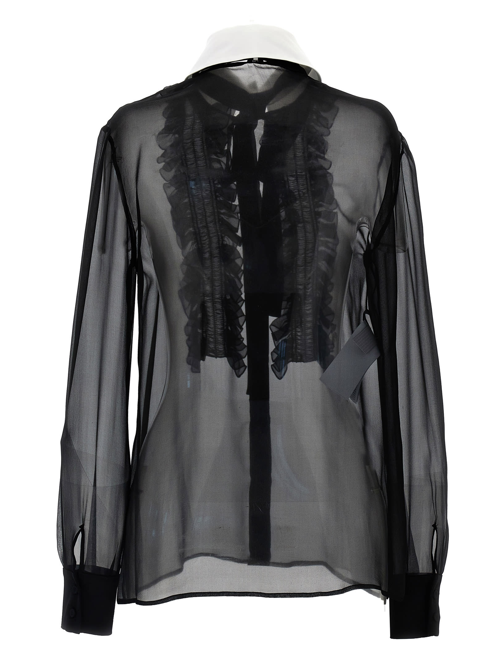 Shop Alberta Ferretti Ruffles Plastron Shirt In White/black