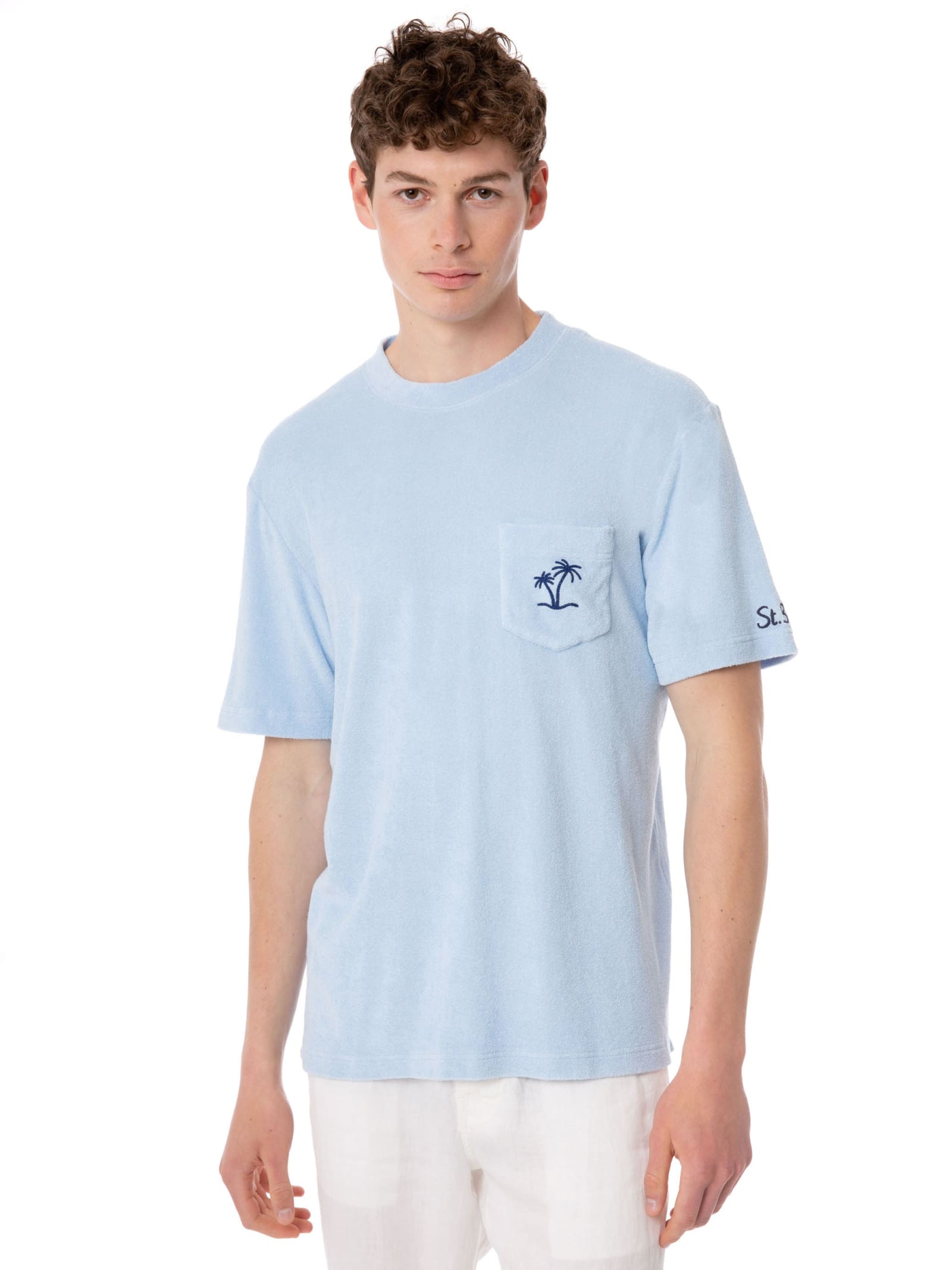 MC2 Saint Barth Man Light Blue Terry T-shirt With Pocket