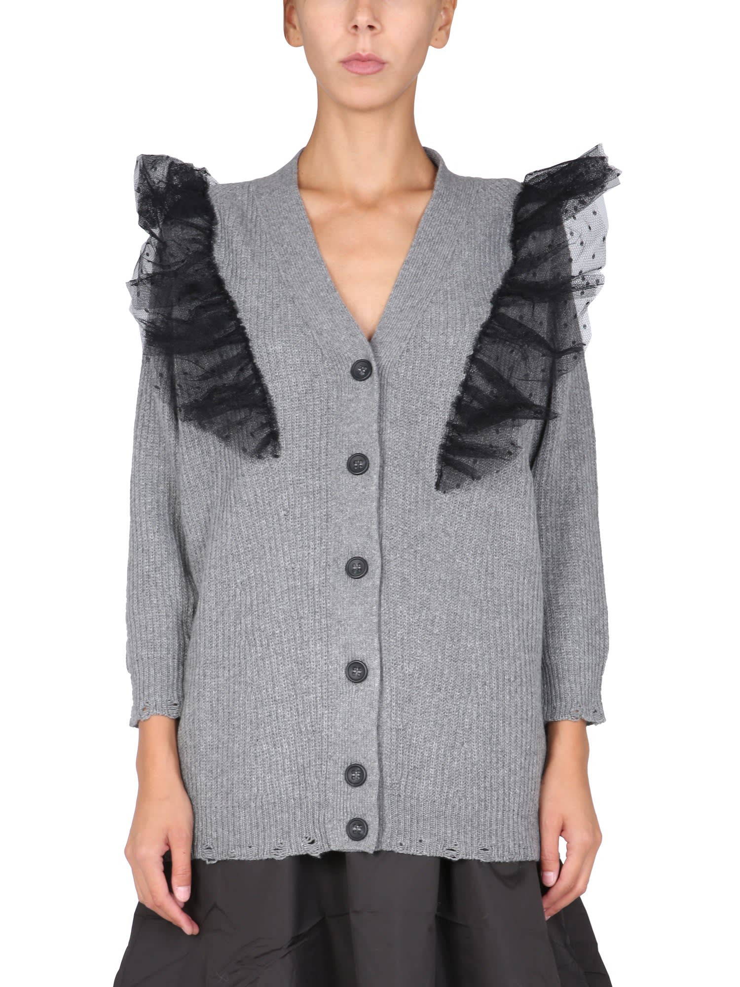RED Valentino Cardigan With Tulle Point Desprit Detail
