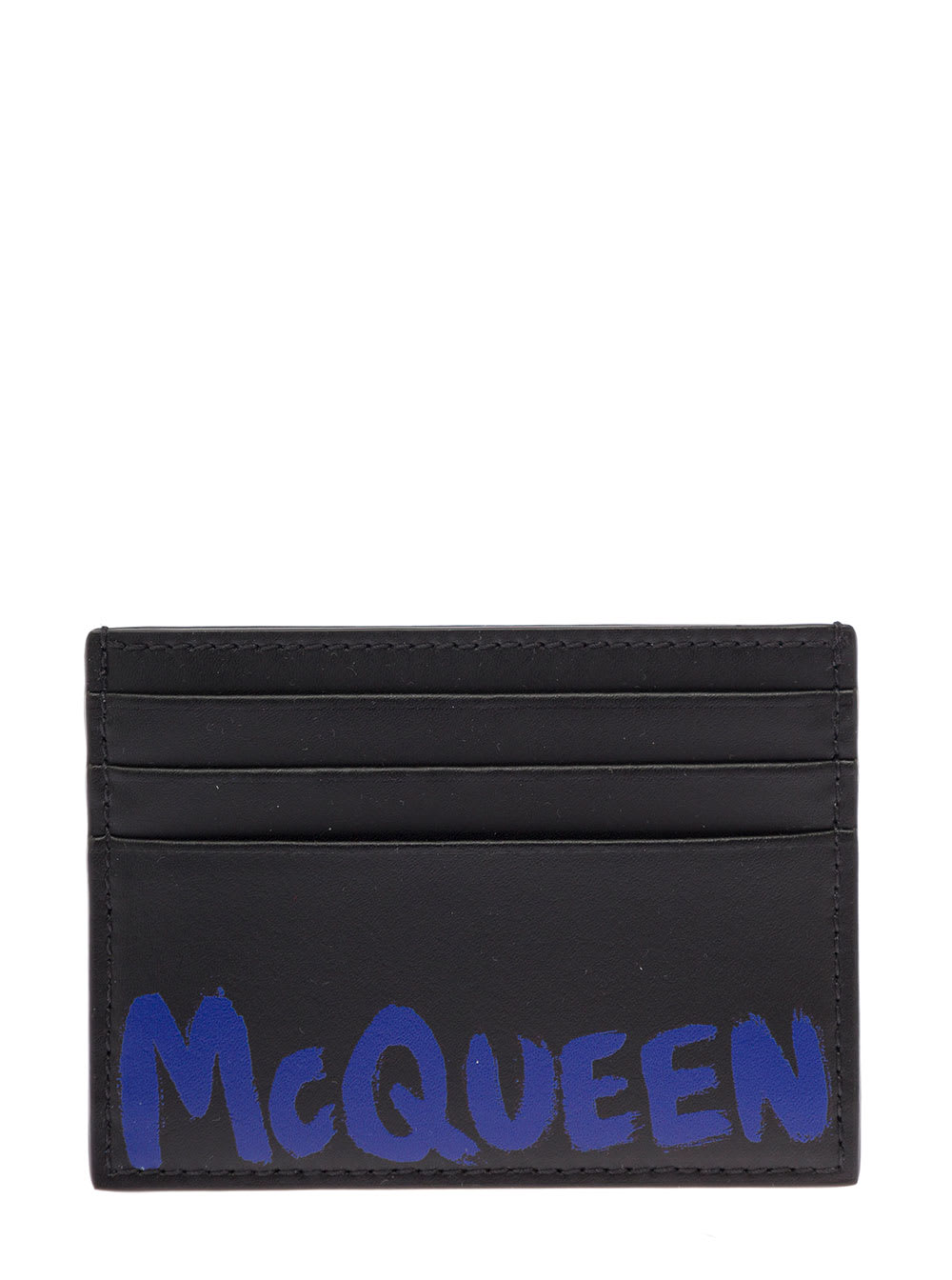 Alexander McQueen Black Leather Card Holder With Logo Print Alexander Mcqueen Man