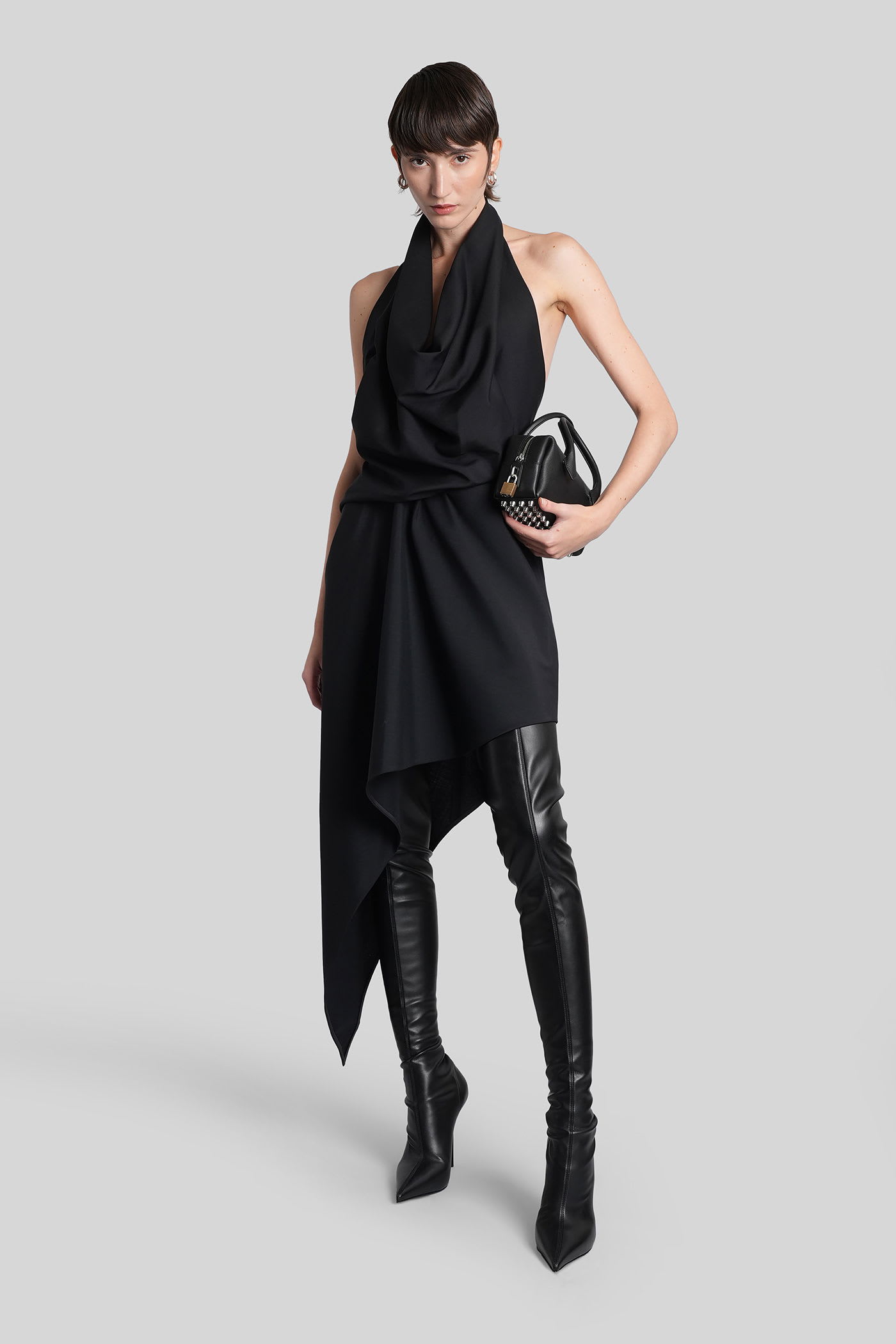 Alexander Wang Halterneck Asymmetric Mini Dress In Black