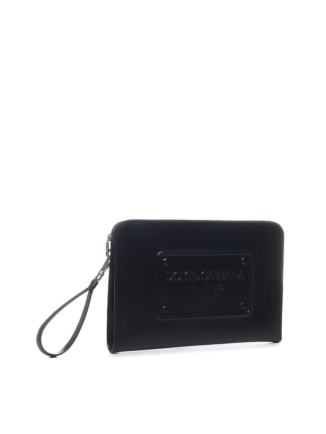 Shop Dolce & Gabbana Milano Logo Embossed Large Pouch In Nero