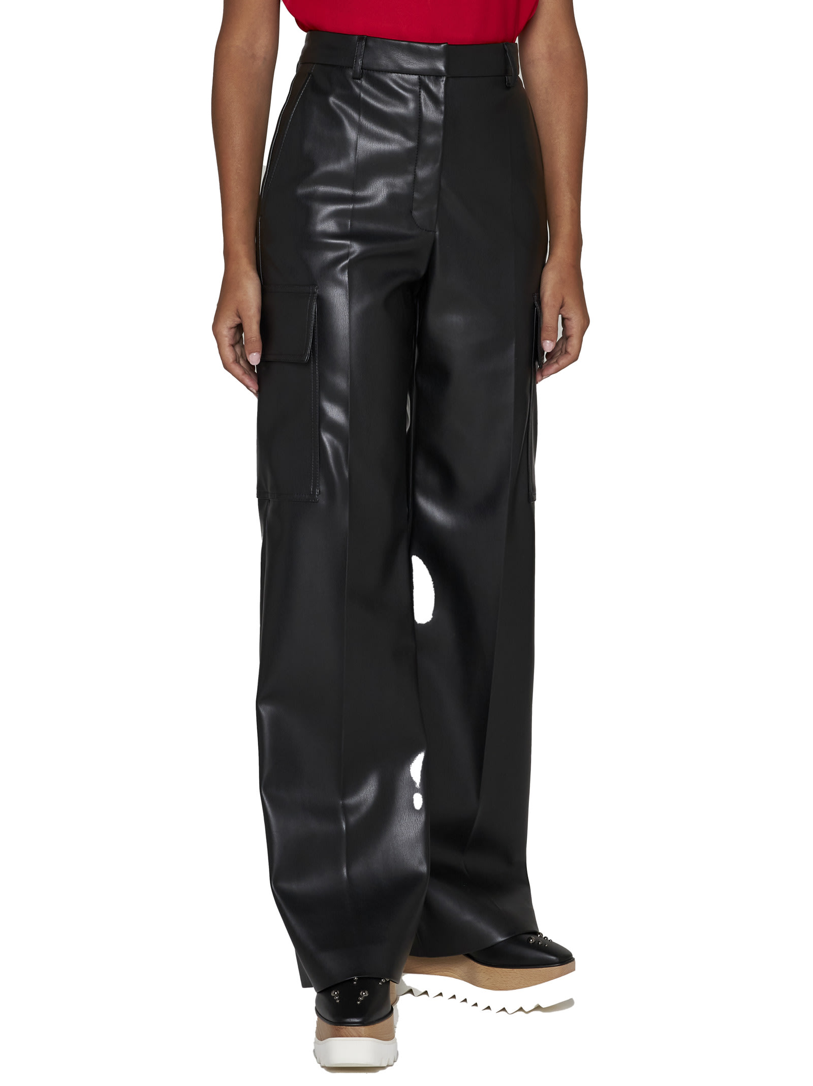 Stella Mccartney Vegetarian Leather Wide-leg Cargo Pants In Black