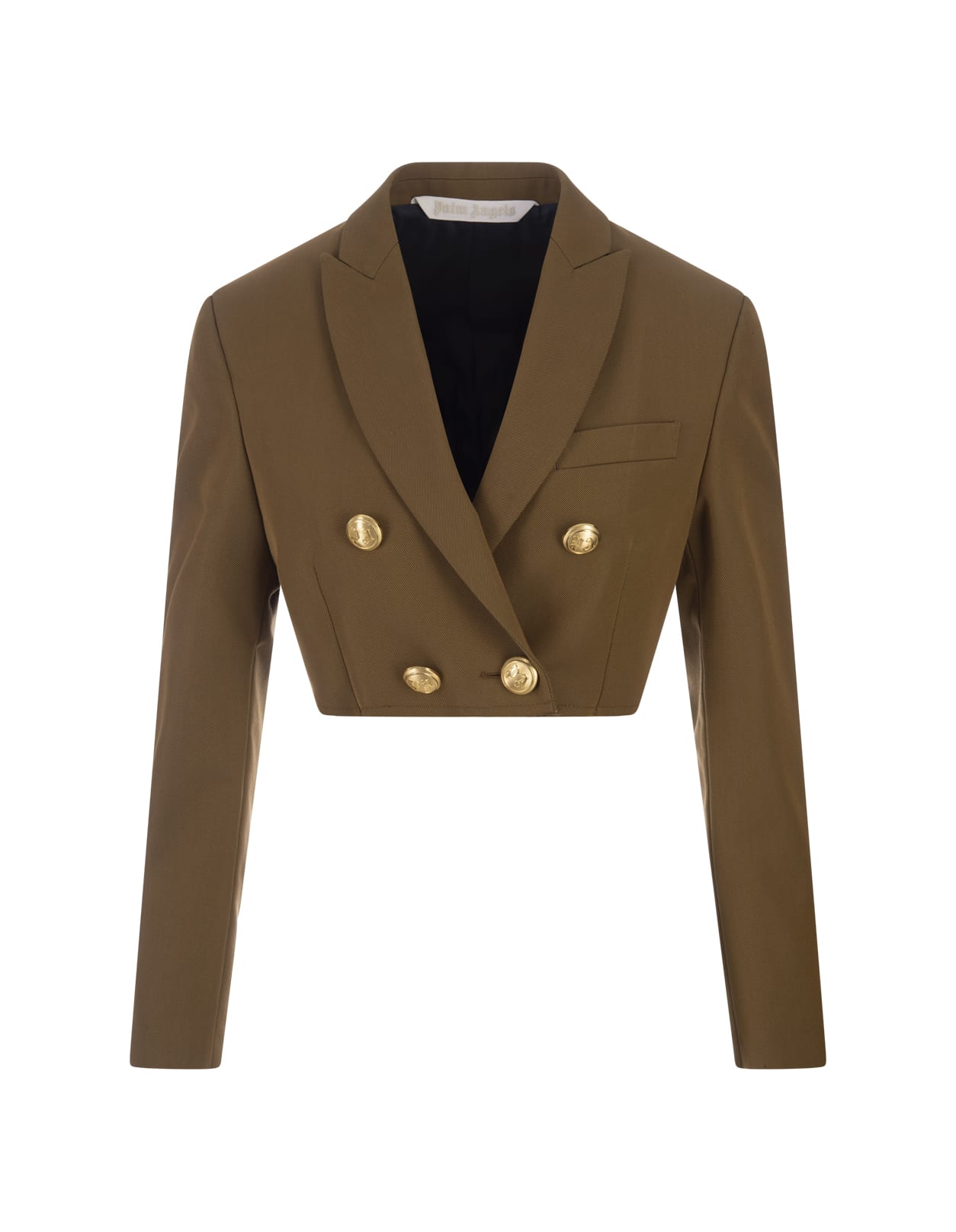 Shop Palm Angels Crop Double Breasted Blazer In Coppered Brown