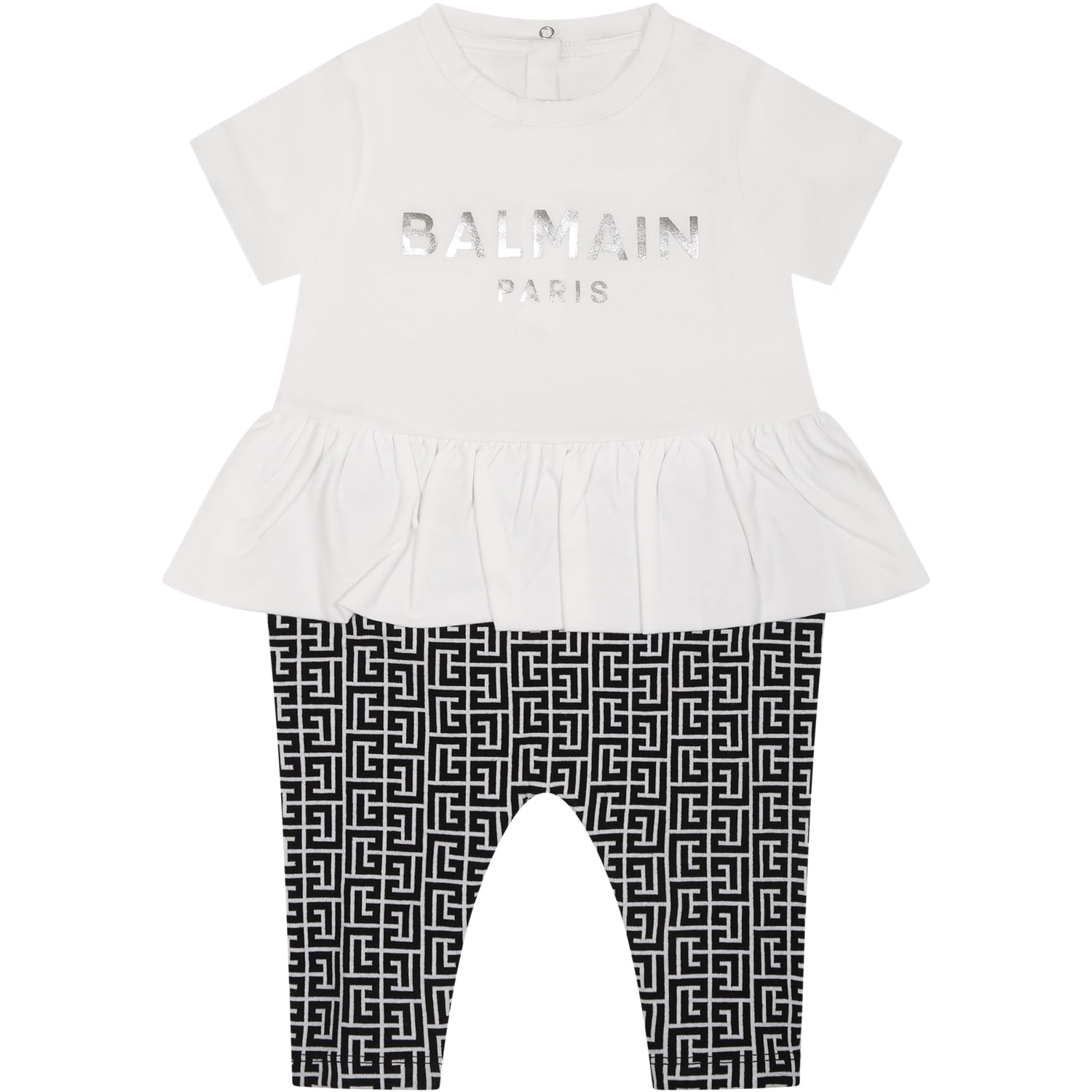 Balmain White Babygrow For Baby Girl With Logo