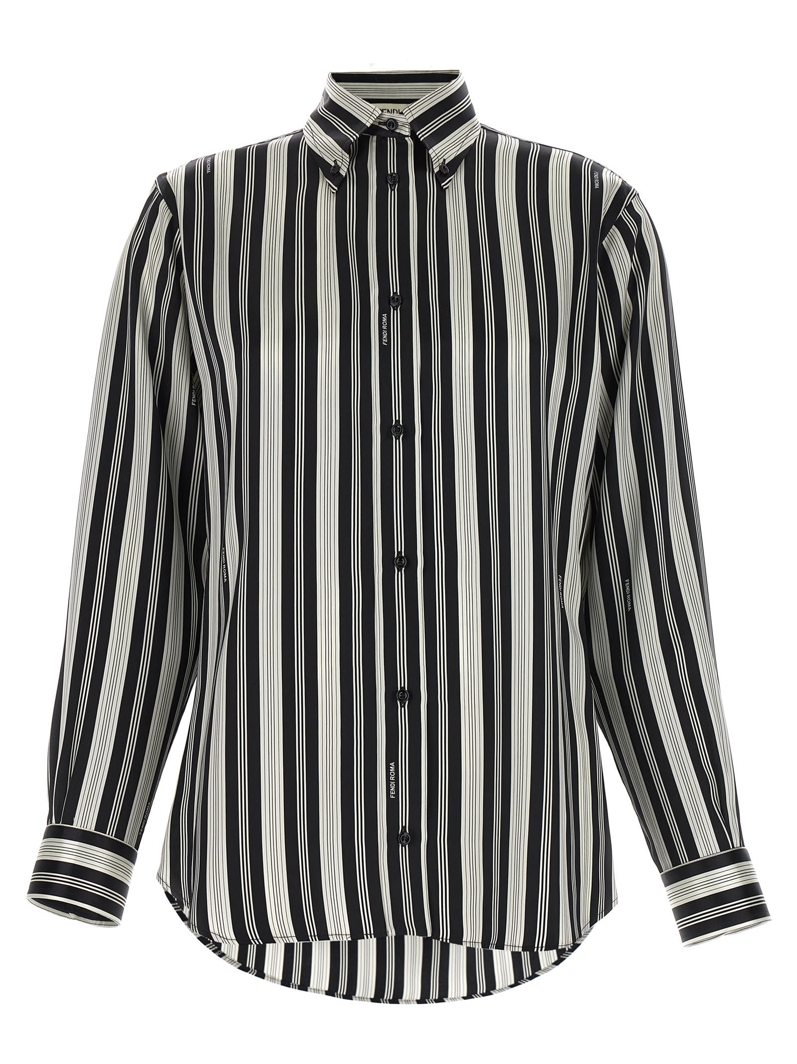 Shop Fendi Striped Shirt In White/black