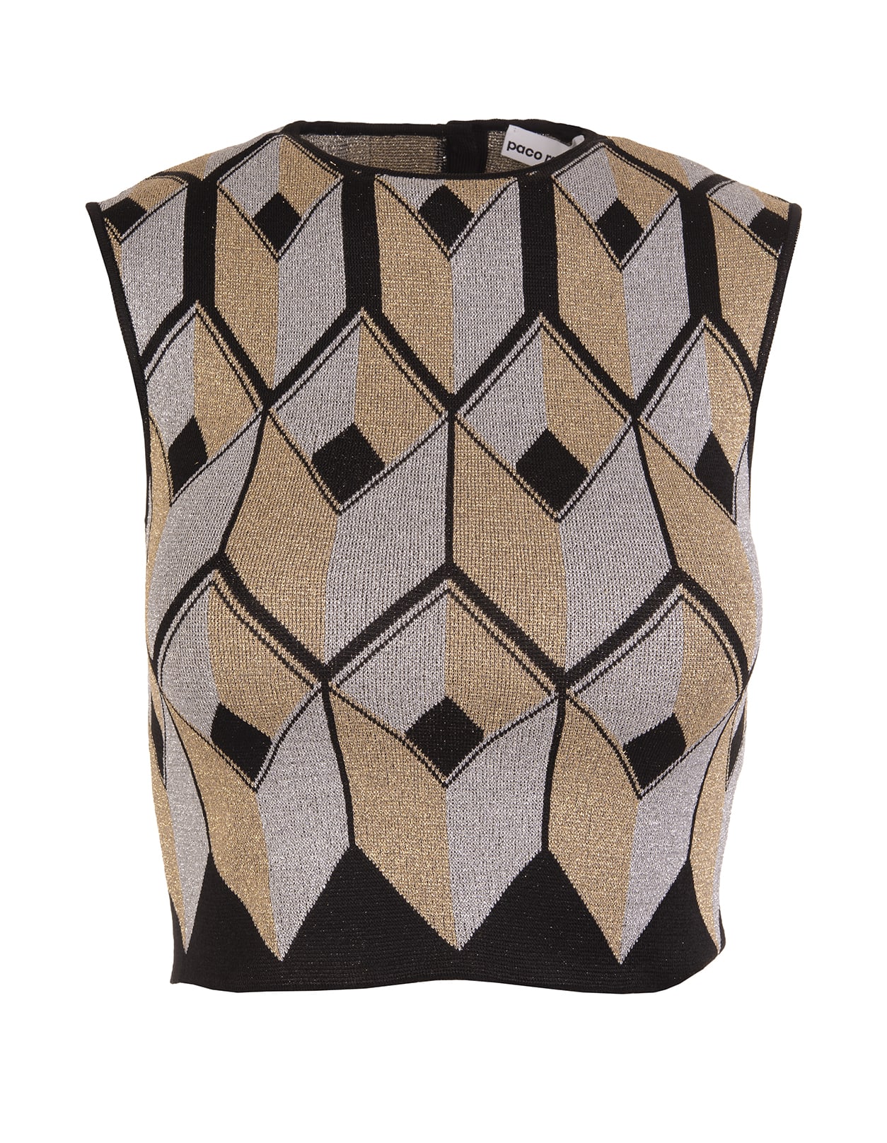 Paco Rabanne Black Sleeveless Top With Iridescent Geometric Pattern