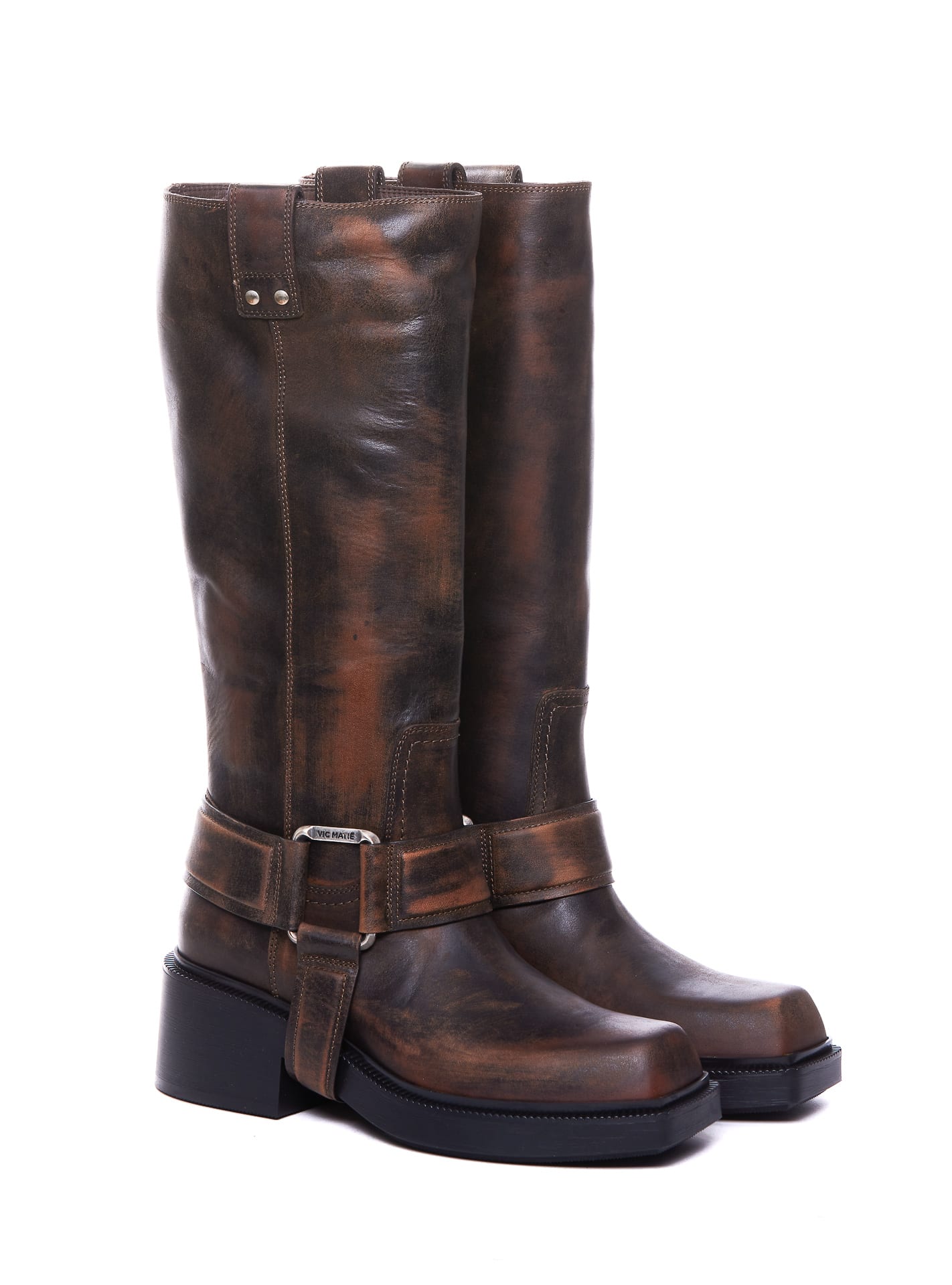 Vic Matie Vic Matié Chocolate Brown High Leather Boot In Brown