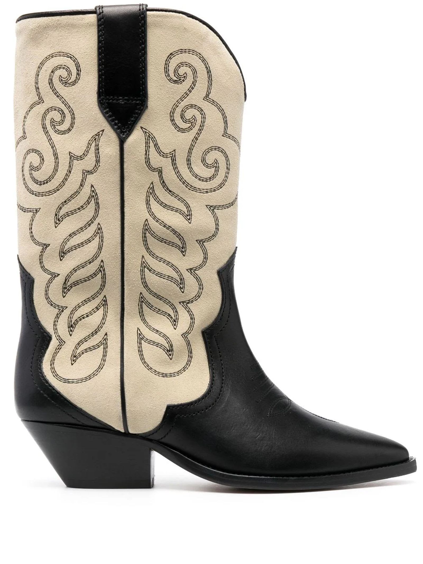 ISABEL MARANT BLACK AND BEIGE SUEDE WESTERN BOOTS
