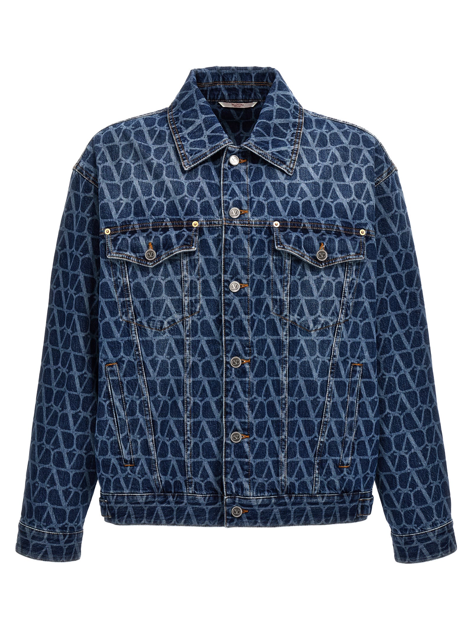 Shop Valentino Toile Iconographe  Denim Jacket In Blue