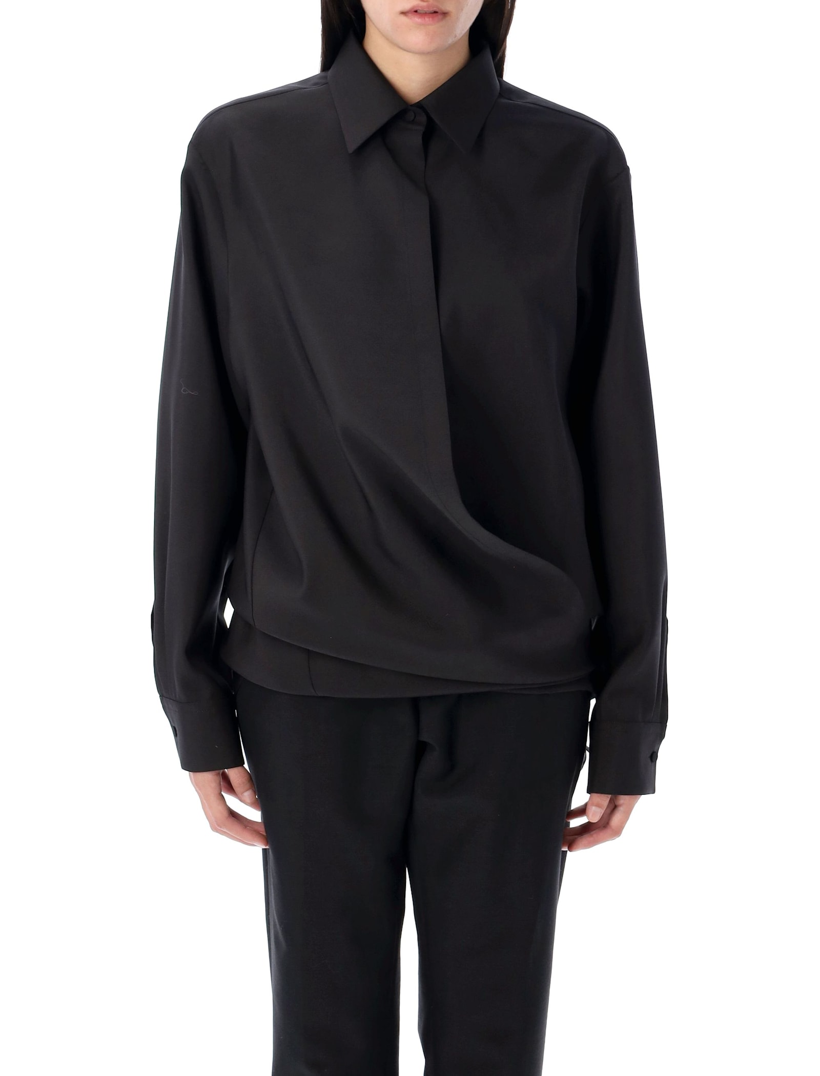 Shop Valentino Wrap Shirt Over In Nero