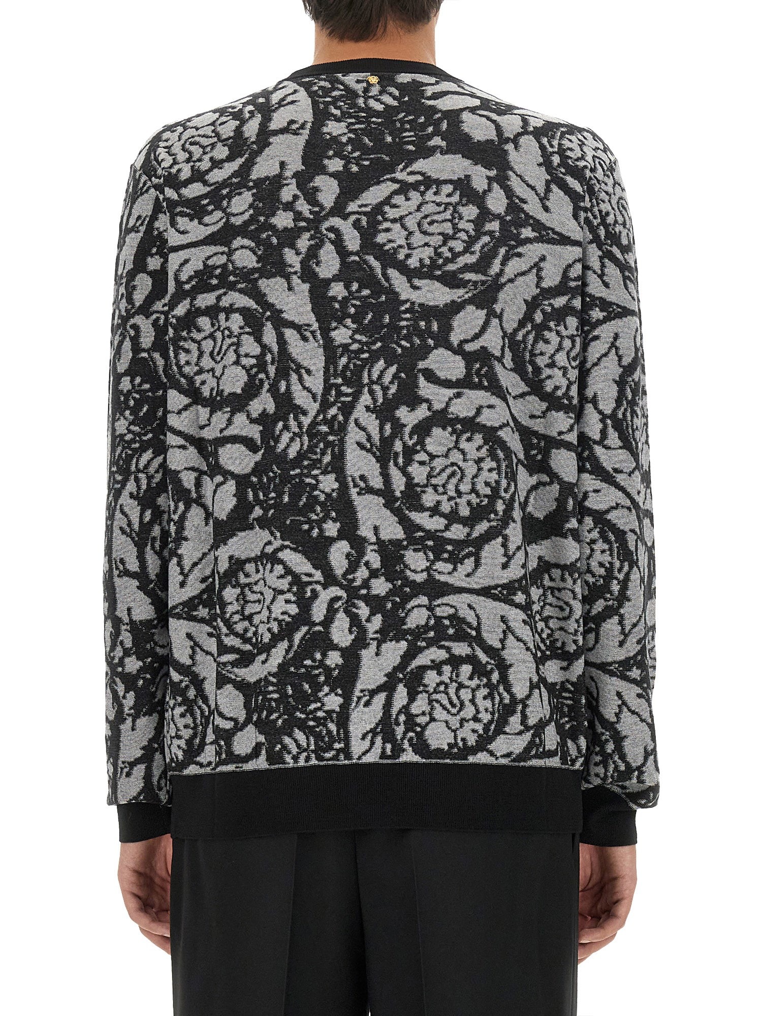 Versace Barocco Jacquard Wool Sweater In Black