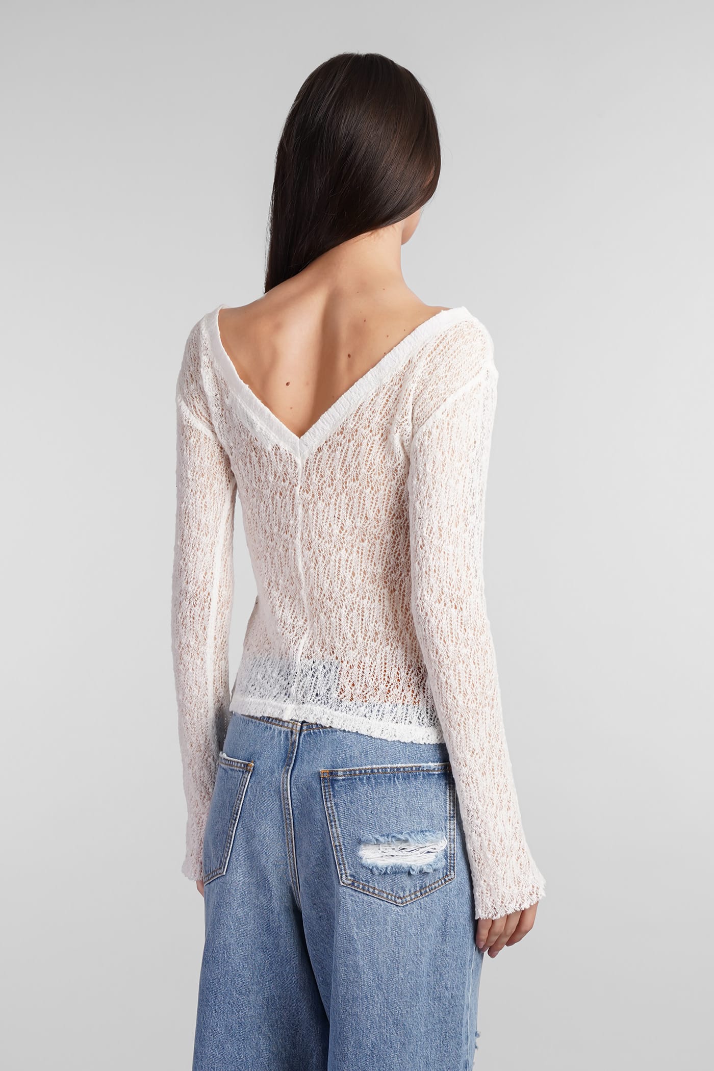 Séfr Maeve Open V-neck Wool Knit In Slubby White Wool