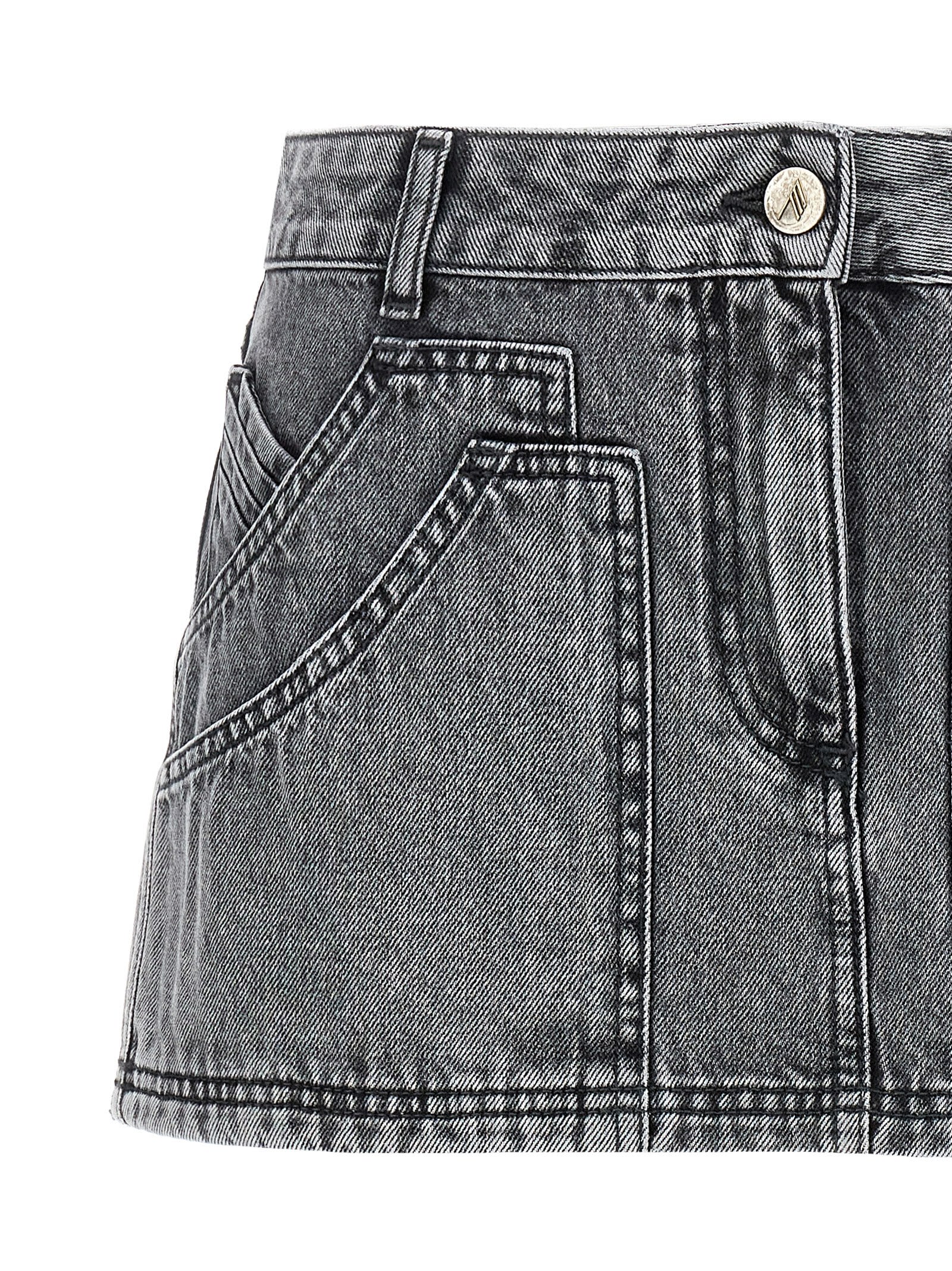 Attico Gray High-waisted Slim Fit Denim Mini Skirt In Gray