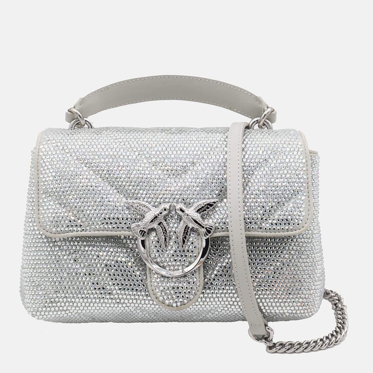 Pinko Silver Leather Handle Bag In Argento-nickel Lucido