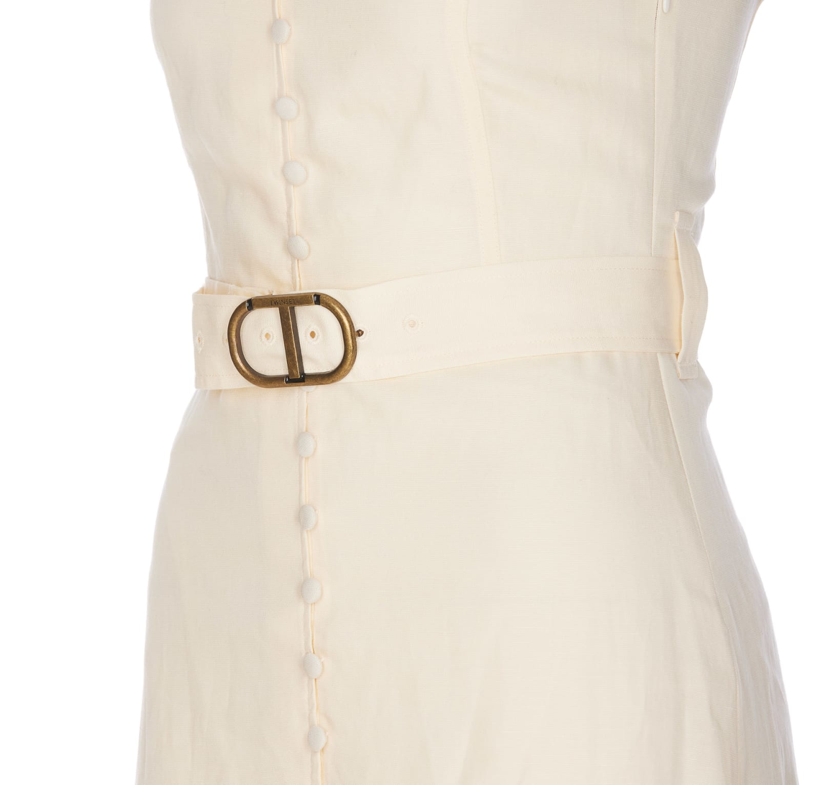 Shop Twinset Long Dress Linen Mix In White