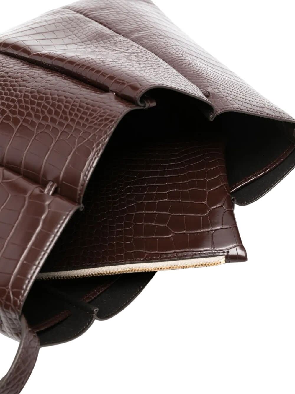 Themoirè Crocodile-embossed Shoulder Bag In Brown