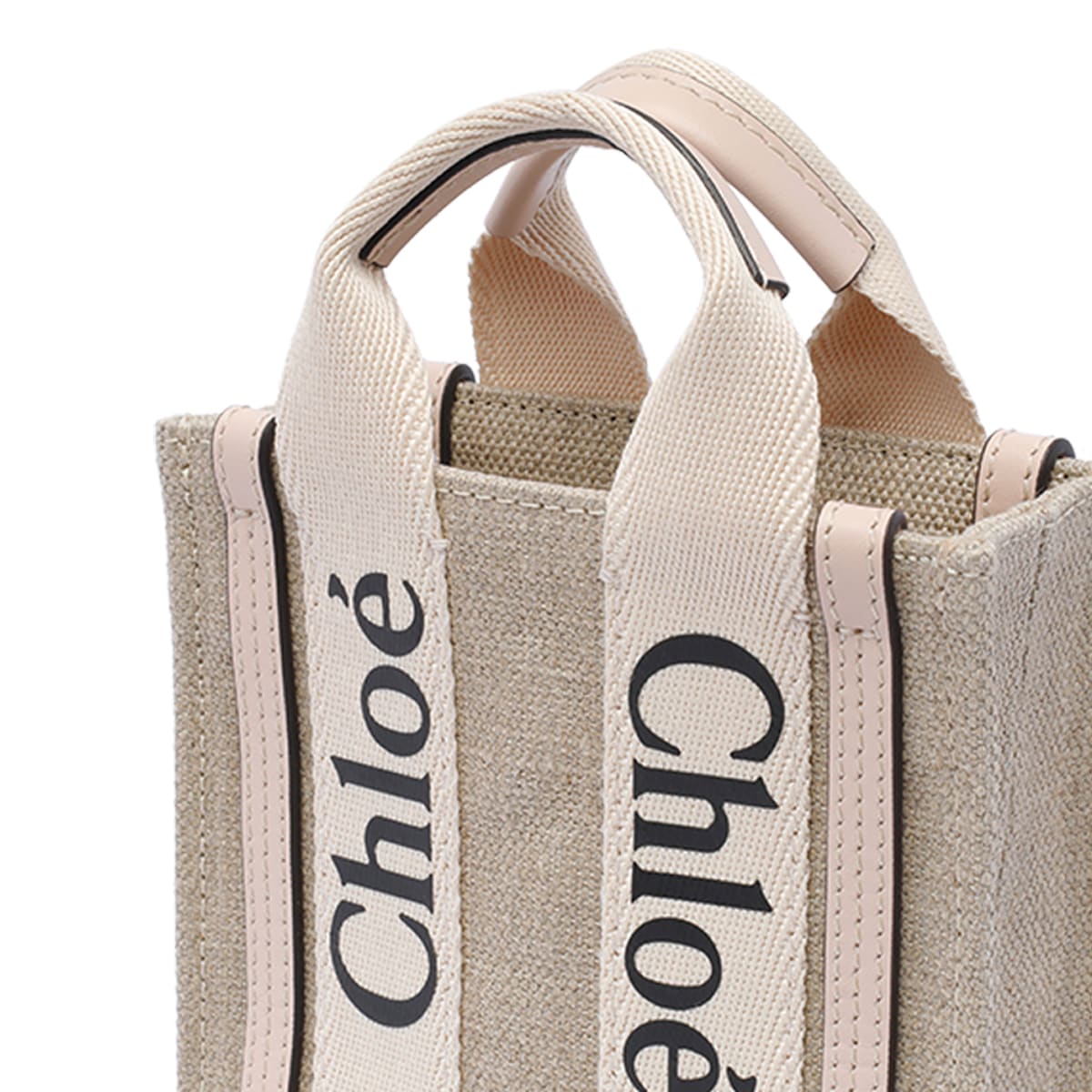 Shop Chloé Tote Bag Mini Woody North South In Beige