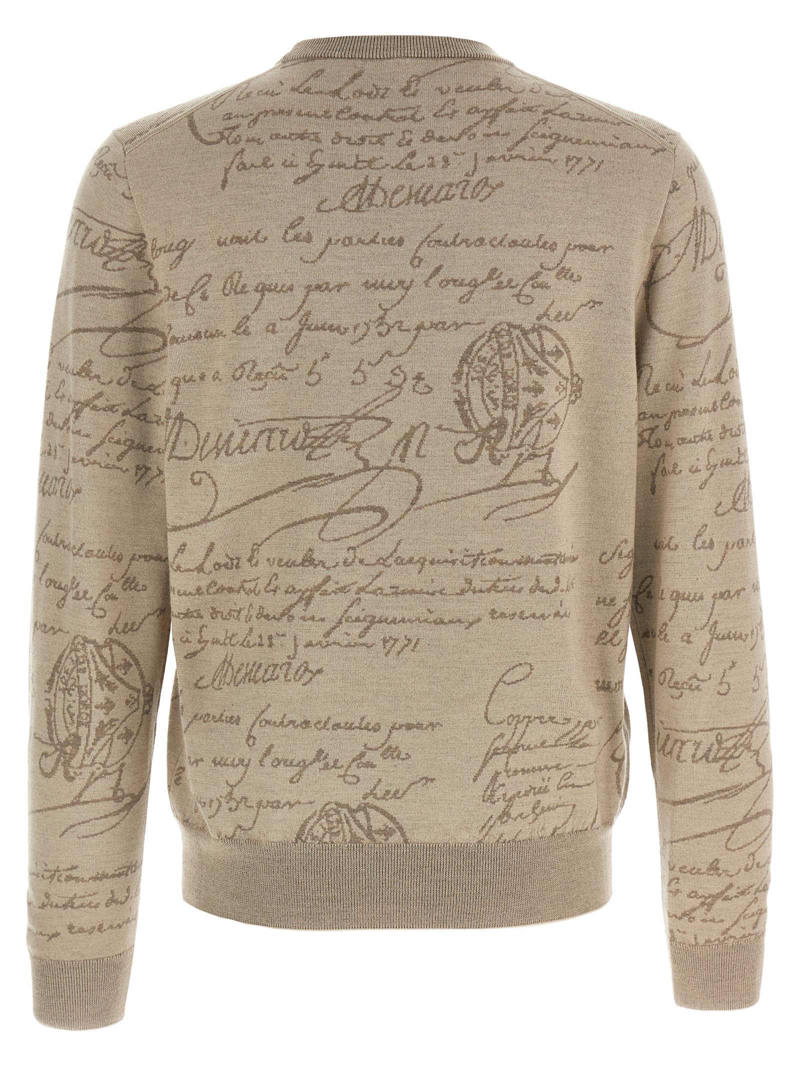 Berluti Crew Neck Long Sleeve Ribbed Sweater In Neutral