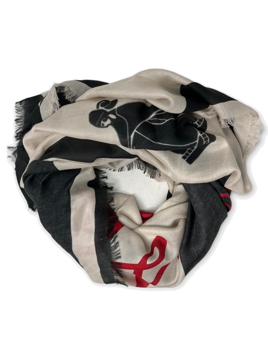 LANVIN GRAPHIC-PRINTED RAW-CUT EDGE SCARF 