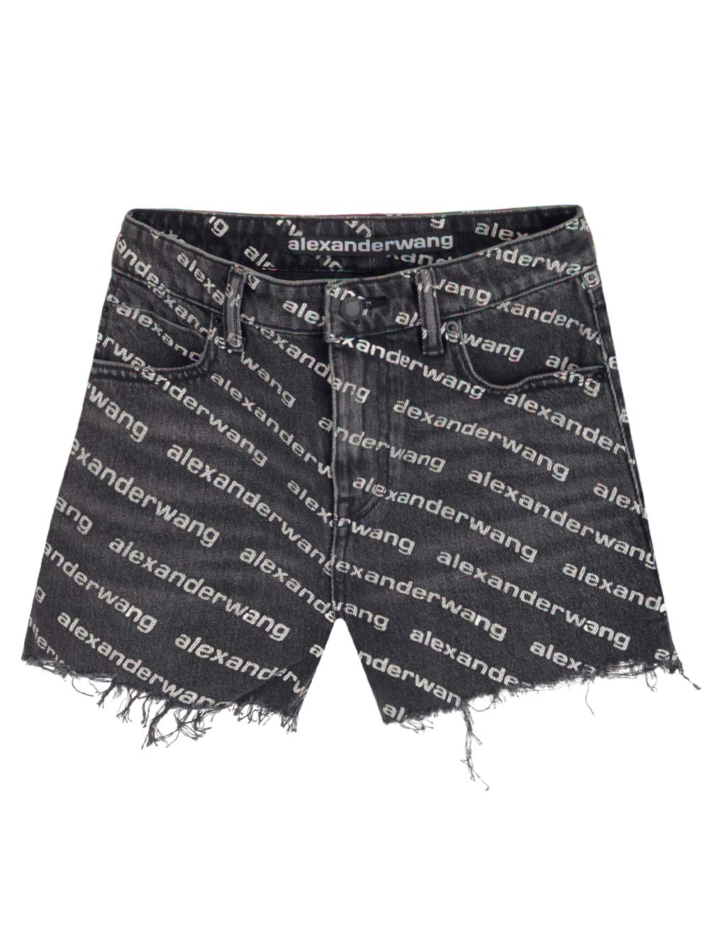 Shop Alexander Wang Logo-print Denim Shorts In Grey Aged/white