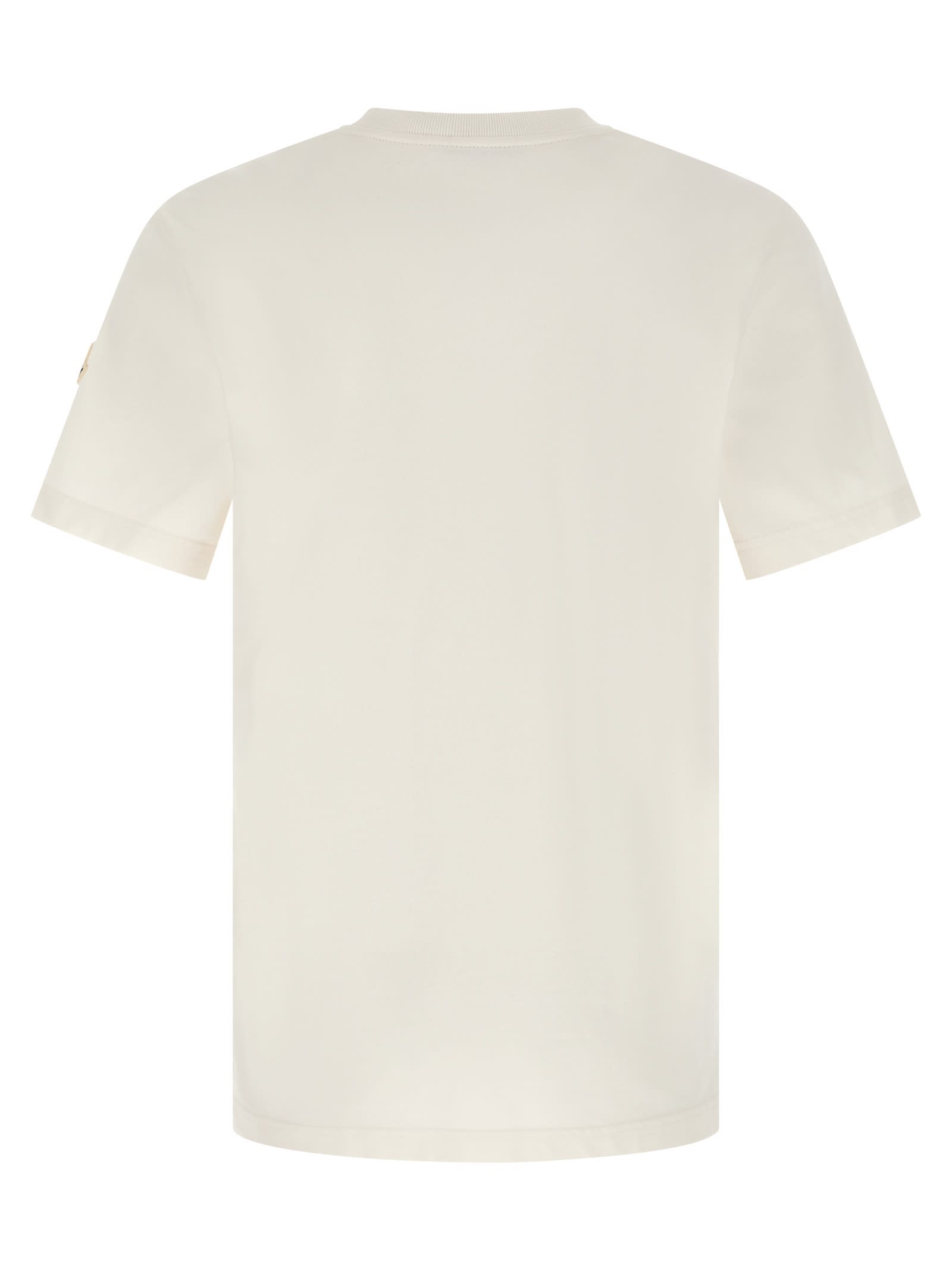 Moncler Mens Natural Logo-print Crewneck Cotton T-shirt In White