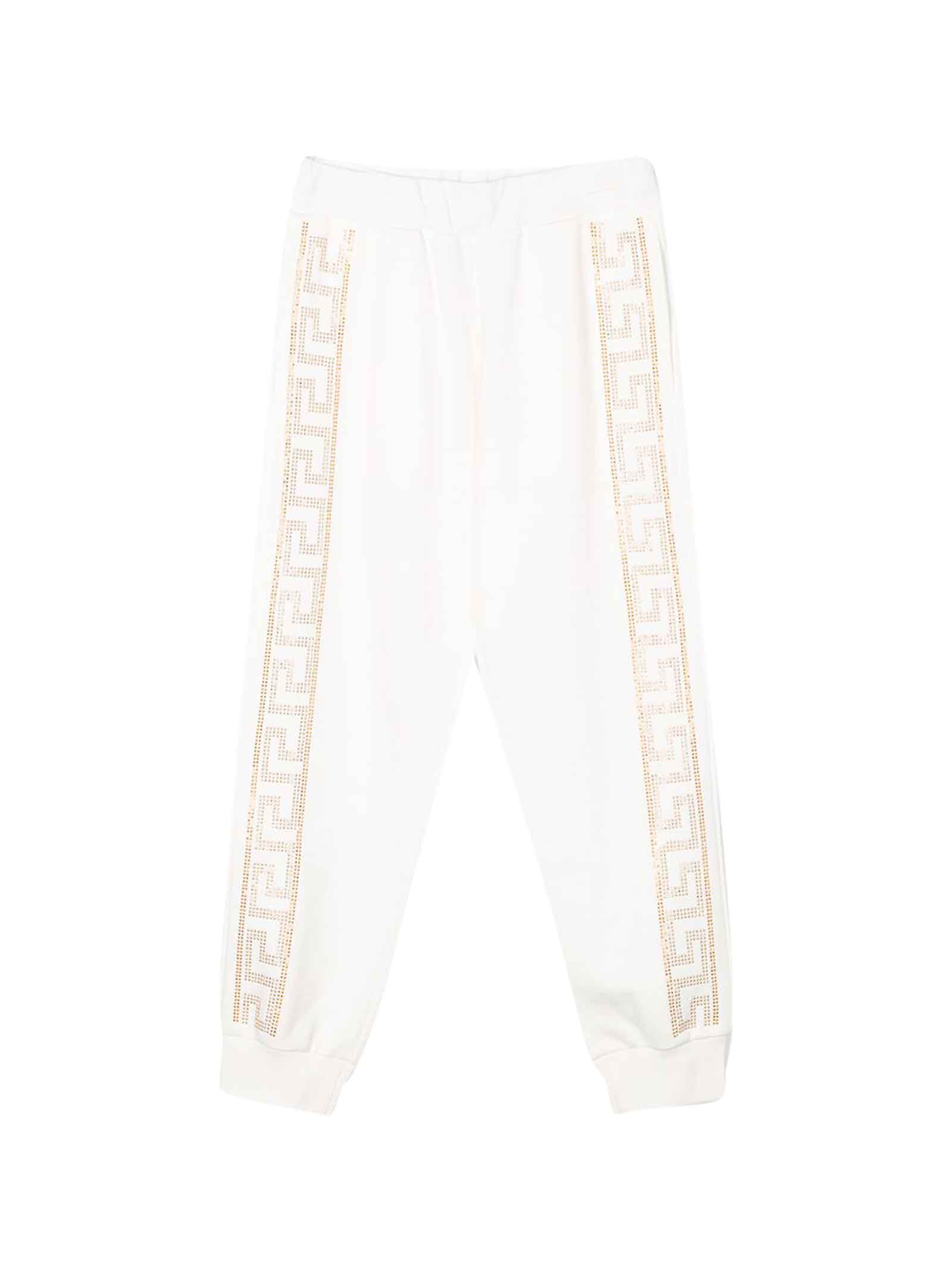 YOUNG VERSACE WHITE TROUSERS WITH LOGO,11270786