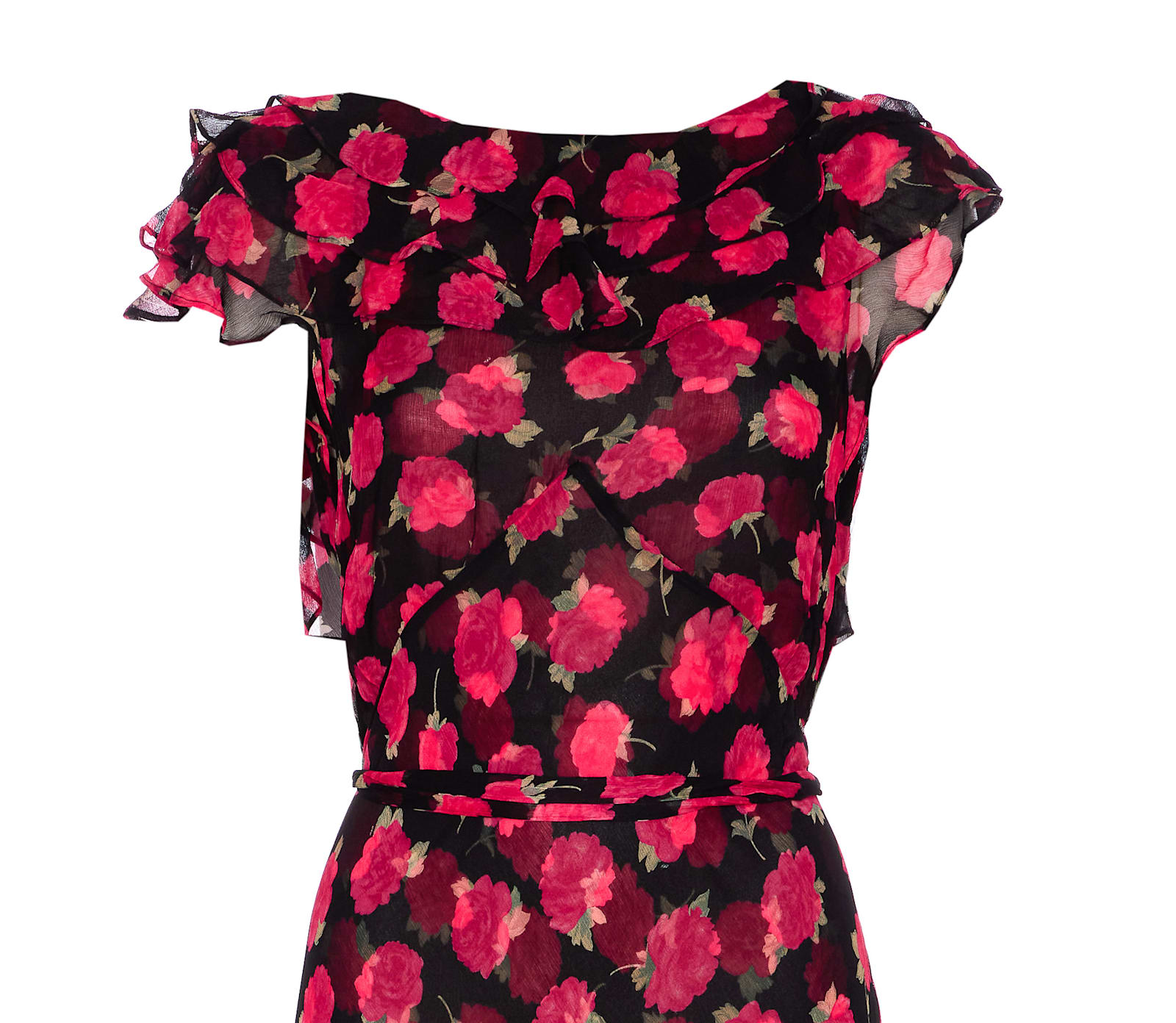 Rixo London Knee Length Vintage Rose Dress With Floral Print In Black
