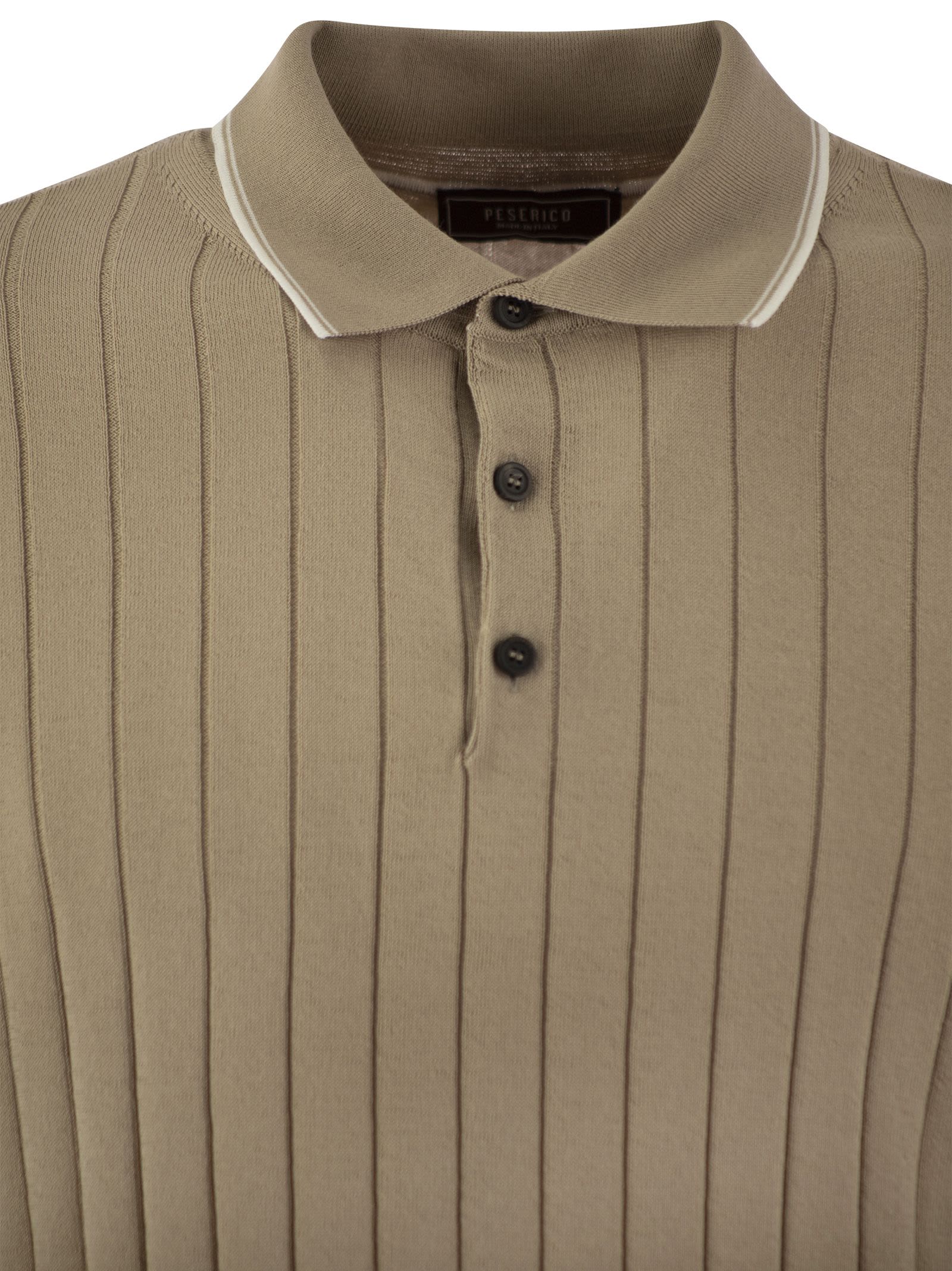 Shop Peserico Polo Shirt In Pure Cotton Crepe Yarn With Flat Rib In Beige/white