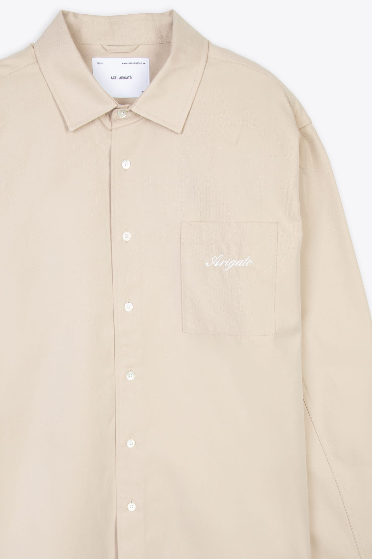 Shop Axel Arigato Flow Overshirt Beige Shirt With Chest Pocket And Logo - Flow Overshirt