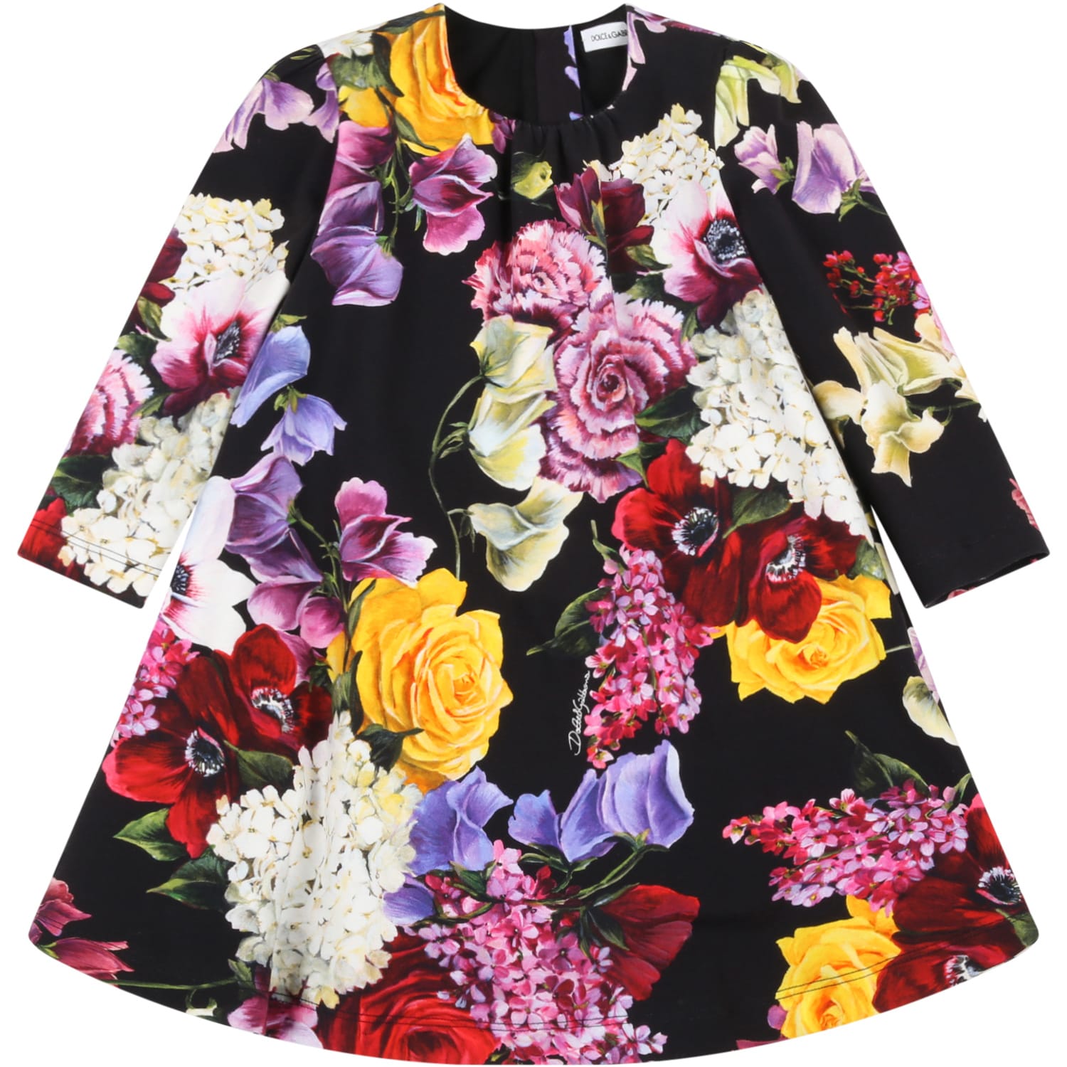 Dolce & Gabbana Black Dress For Baby Girl With Floral Print