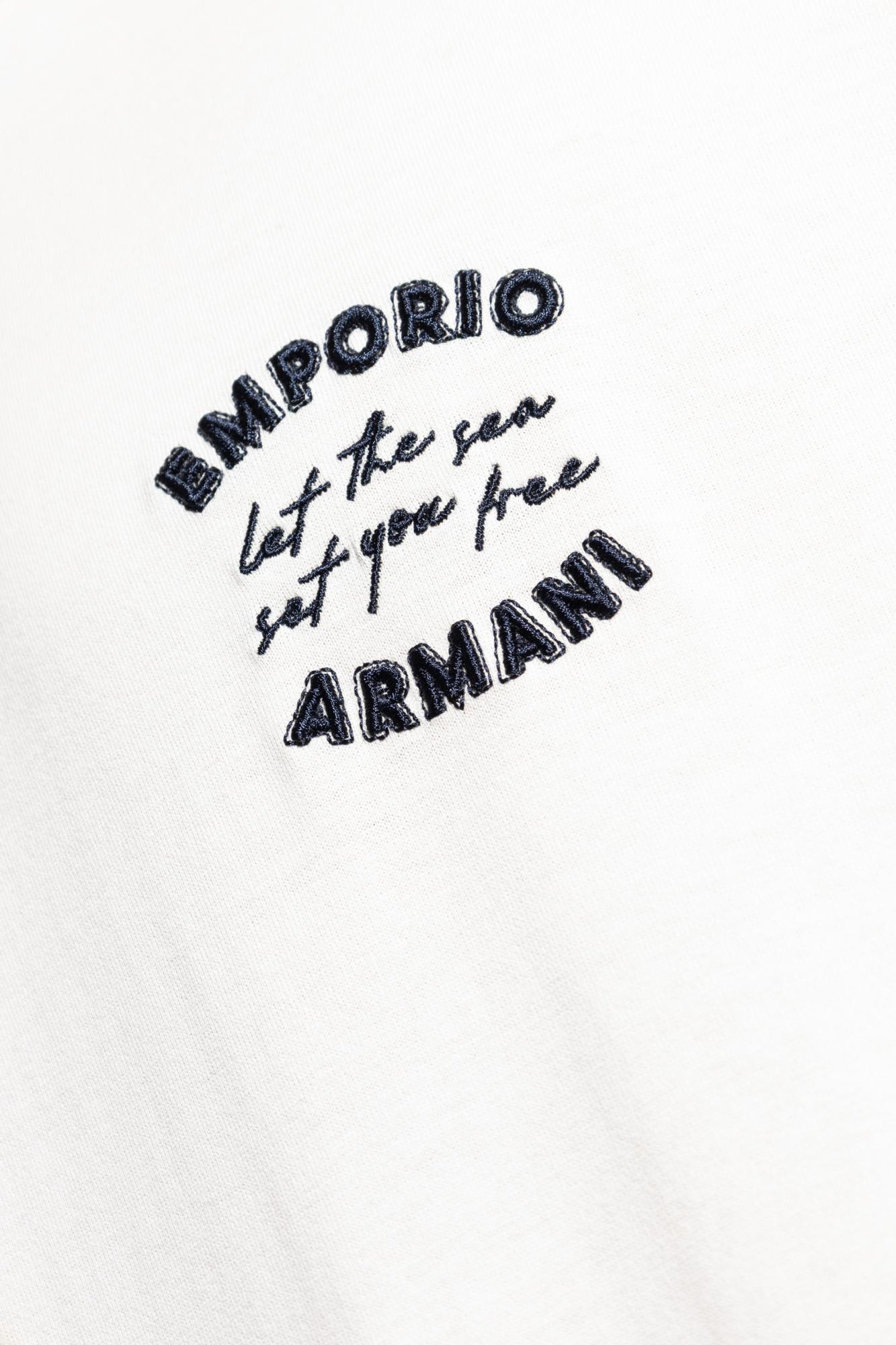 Emporio Armani Asv Jersey T-shirt With ‘let The Sea Set You Free' Embroidery In Snow White
