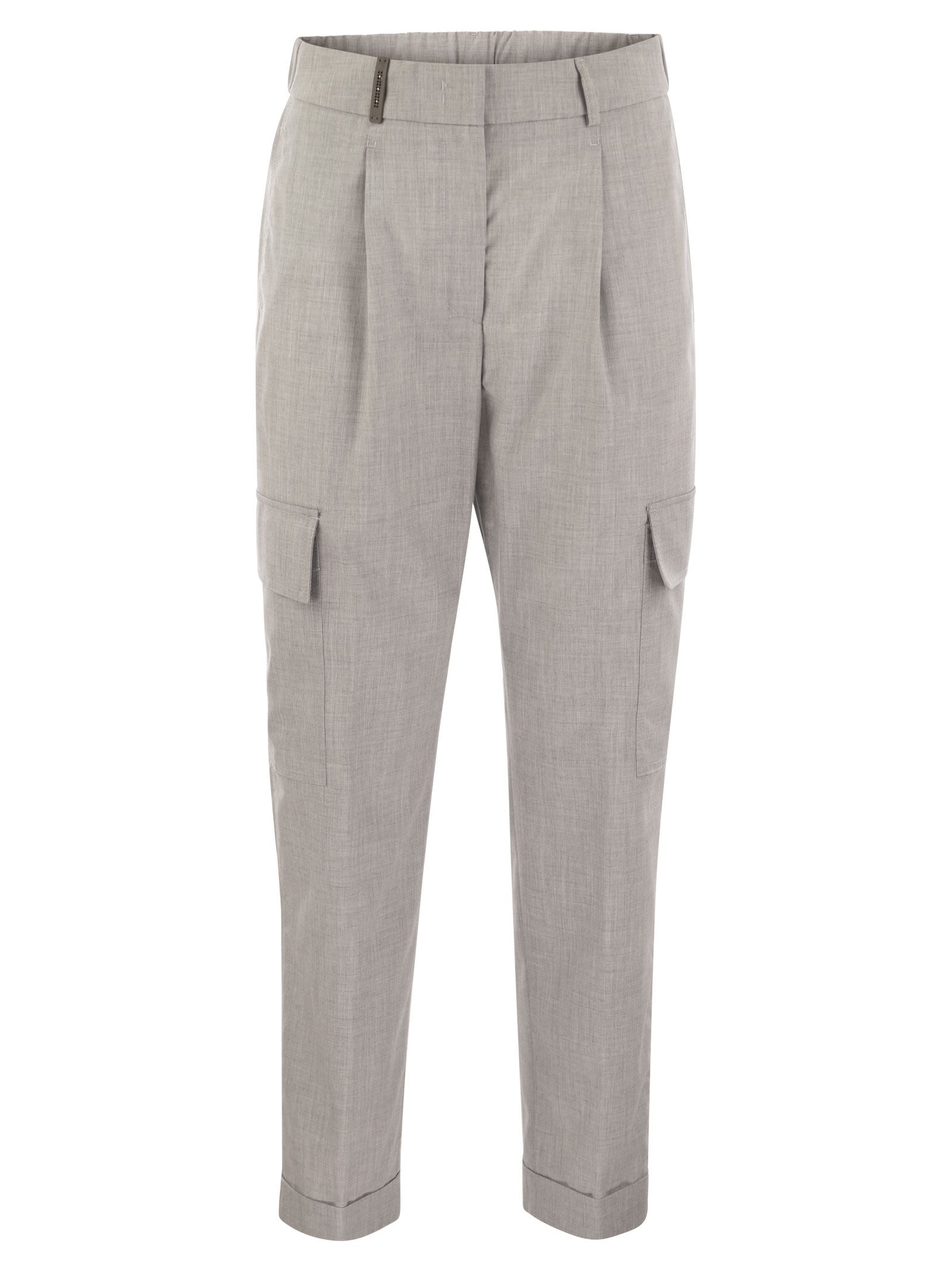 Shop Peserico Cargo Trousers In Technical Viscose Canvas In Melange Grey