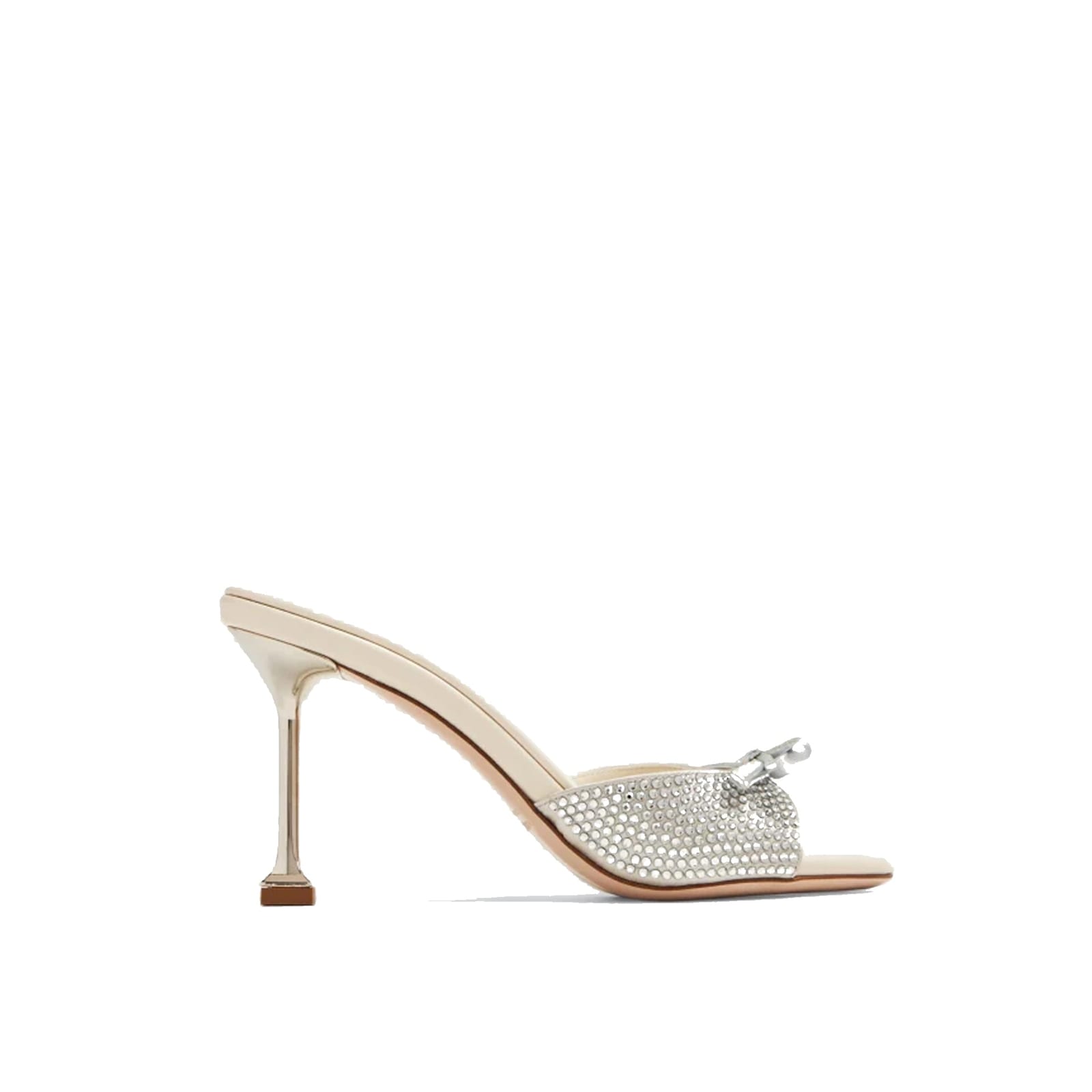 Miu Miu Leather Crystals Mules In Silver